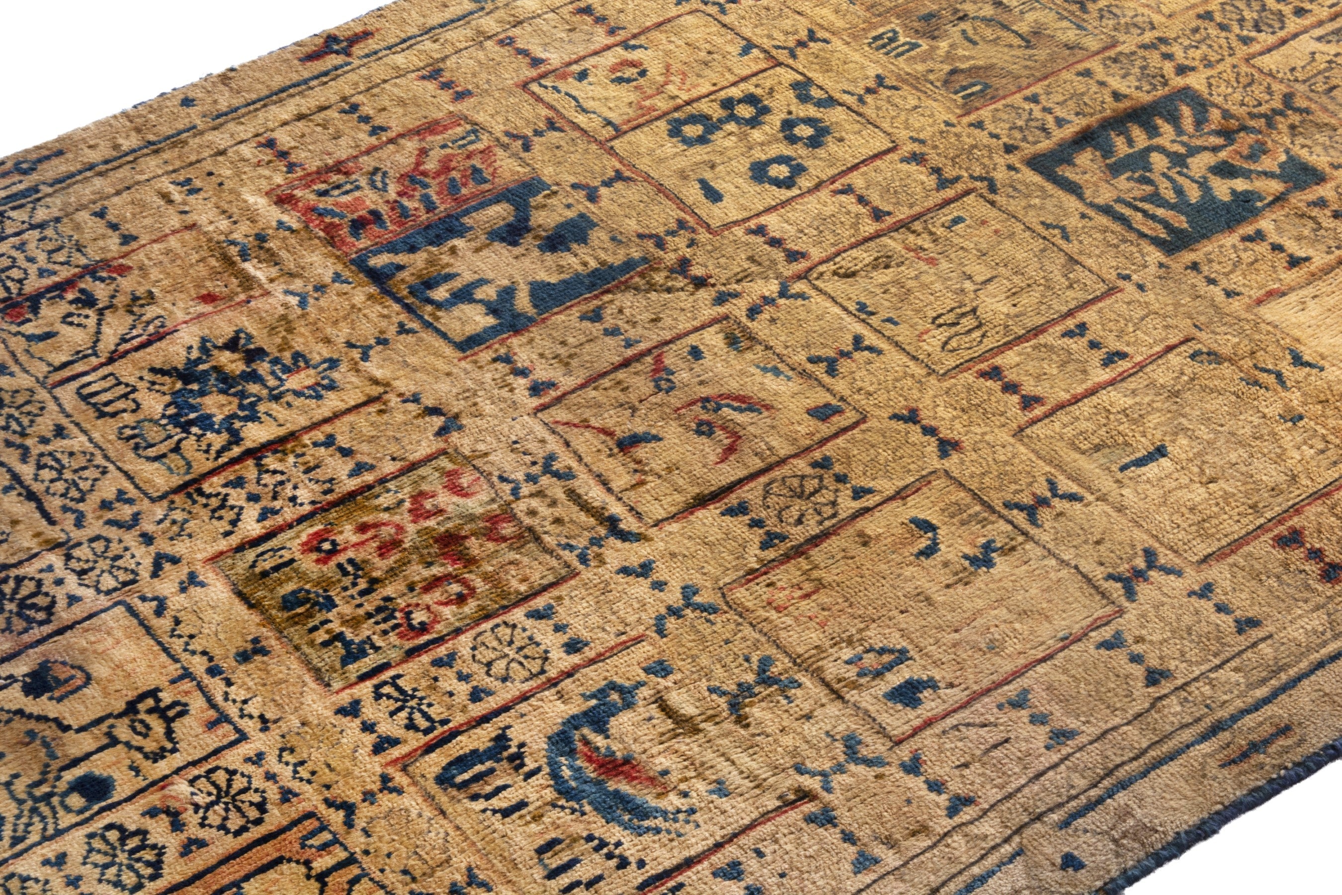Persian Mahal runner rug in tan and navy, view 6 of 21