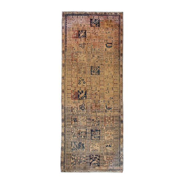 Persian Mahal runner rug in tan and navy, 3'11" x 10'10"