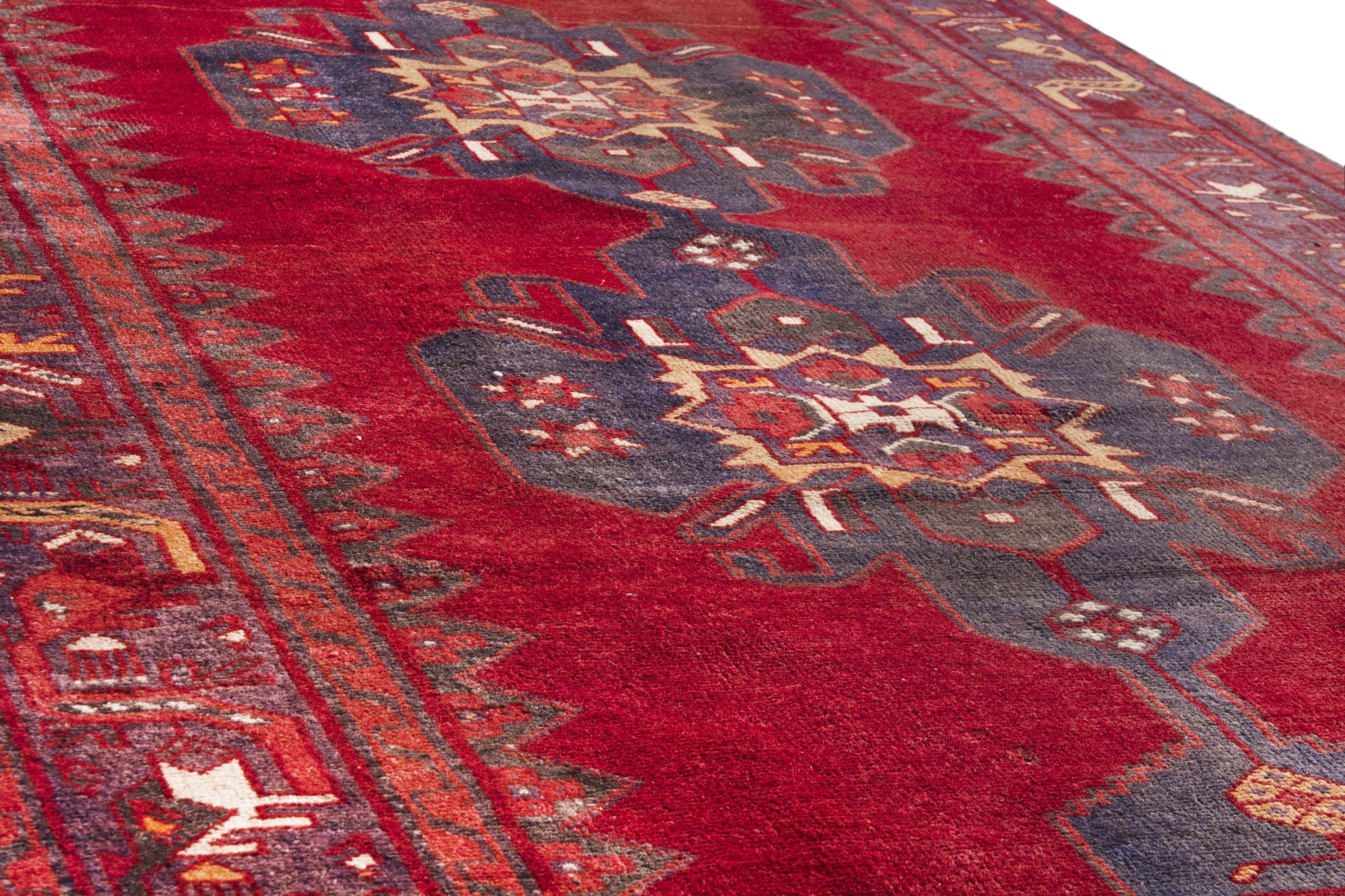 Persian Hamedan runner rug in deep red and burgundy, view 10 of 21