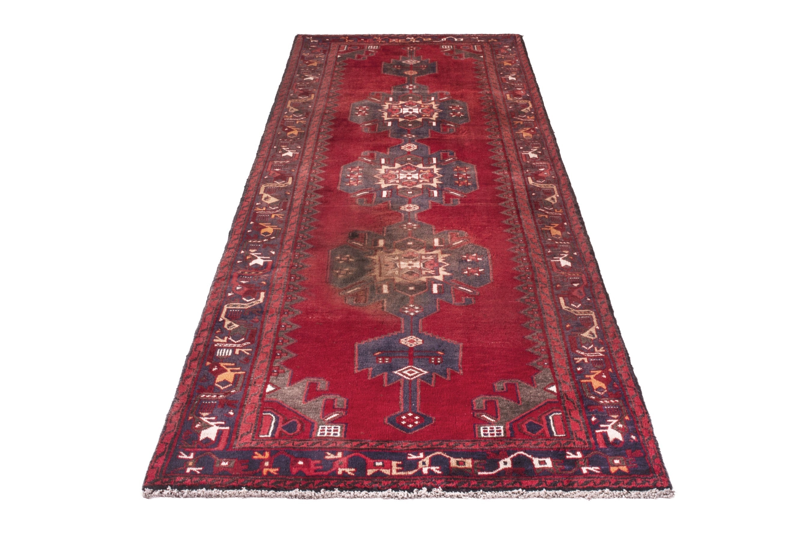 Persian Hamedan runner rug in deep red and burgundy, view 2 of 21