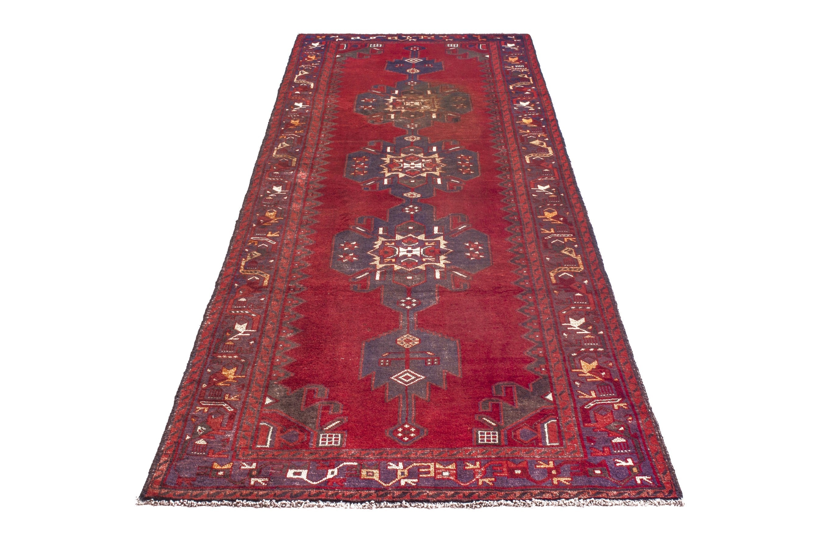 Persian Hamedan runner rug in deep red and burgundy, view 3 of 21