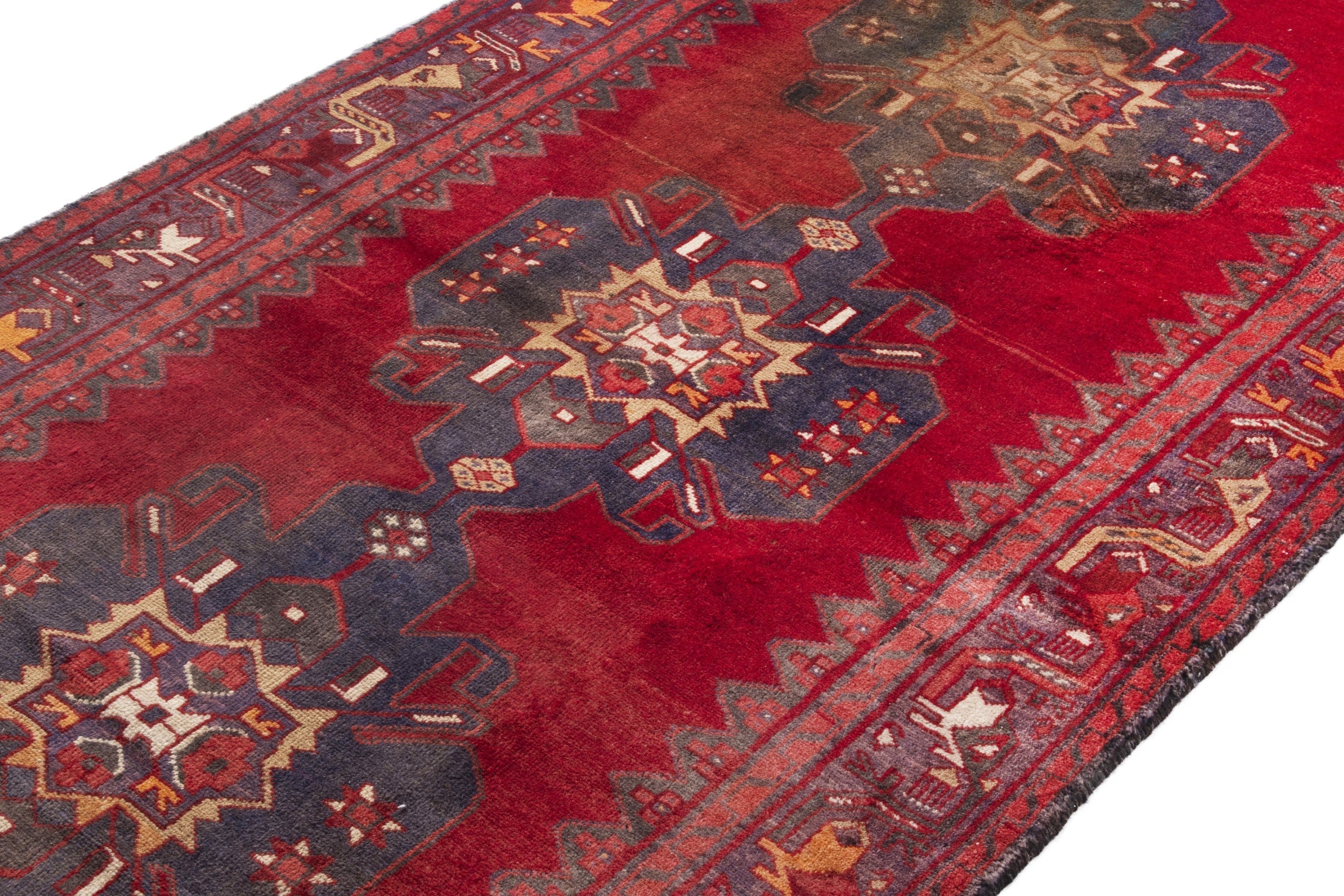 Persian Hamedan runner rug in deep red and burgundy, view 6 of 21