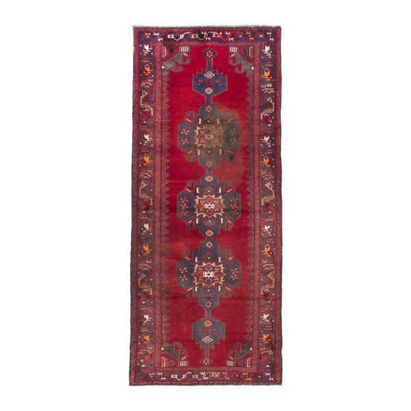 Persian Hamadan runner rug in deep red and burgundy, 3'7" x 9'10"