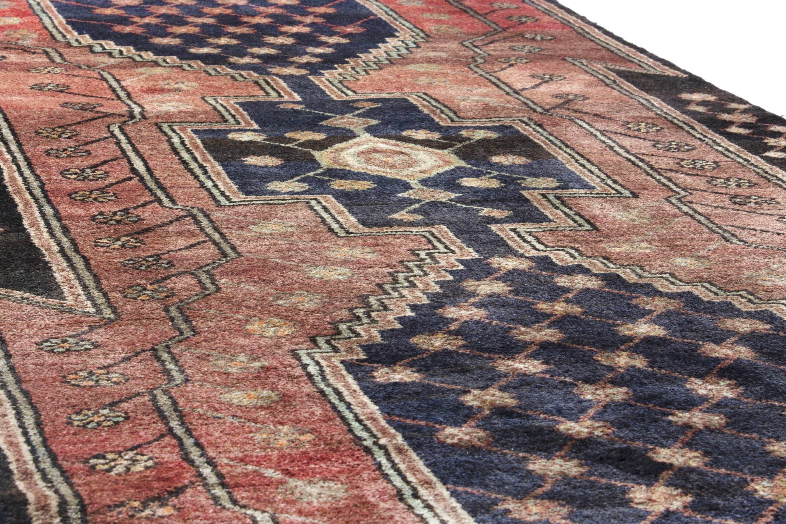 Persian Hamedan runner rug in deep red and navy, view 10 of 17