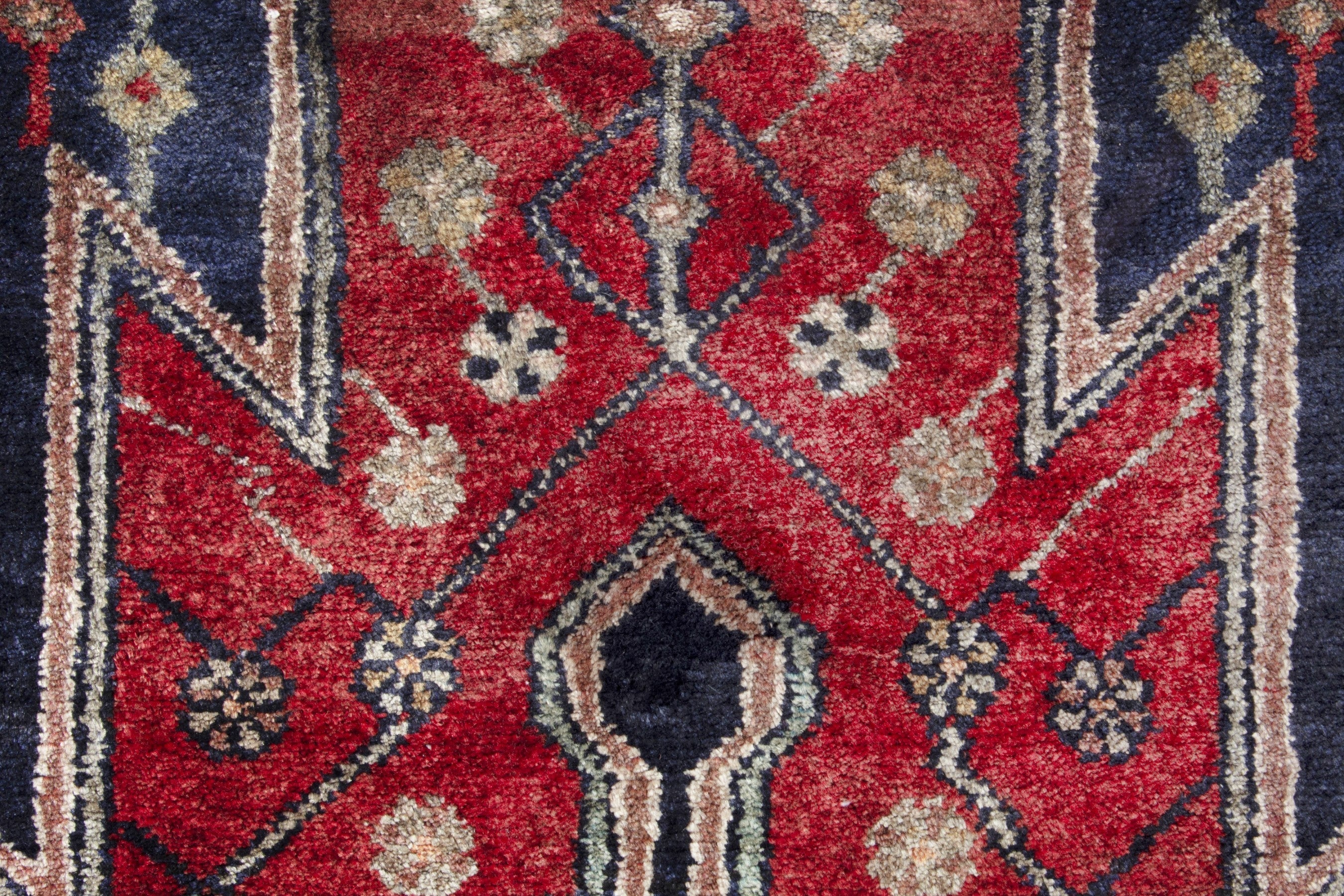 Persian Hamedan runner rug in deep red and navy, view 12 of 17