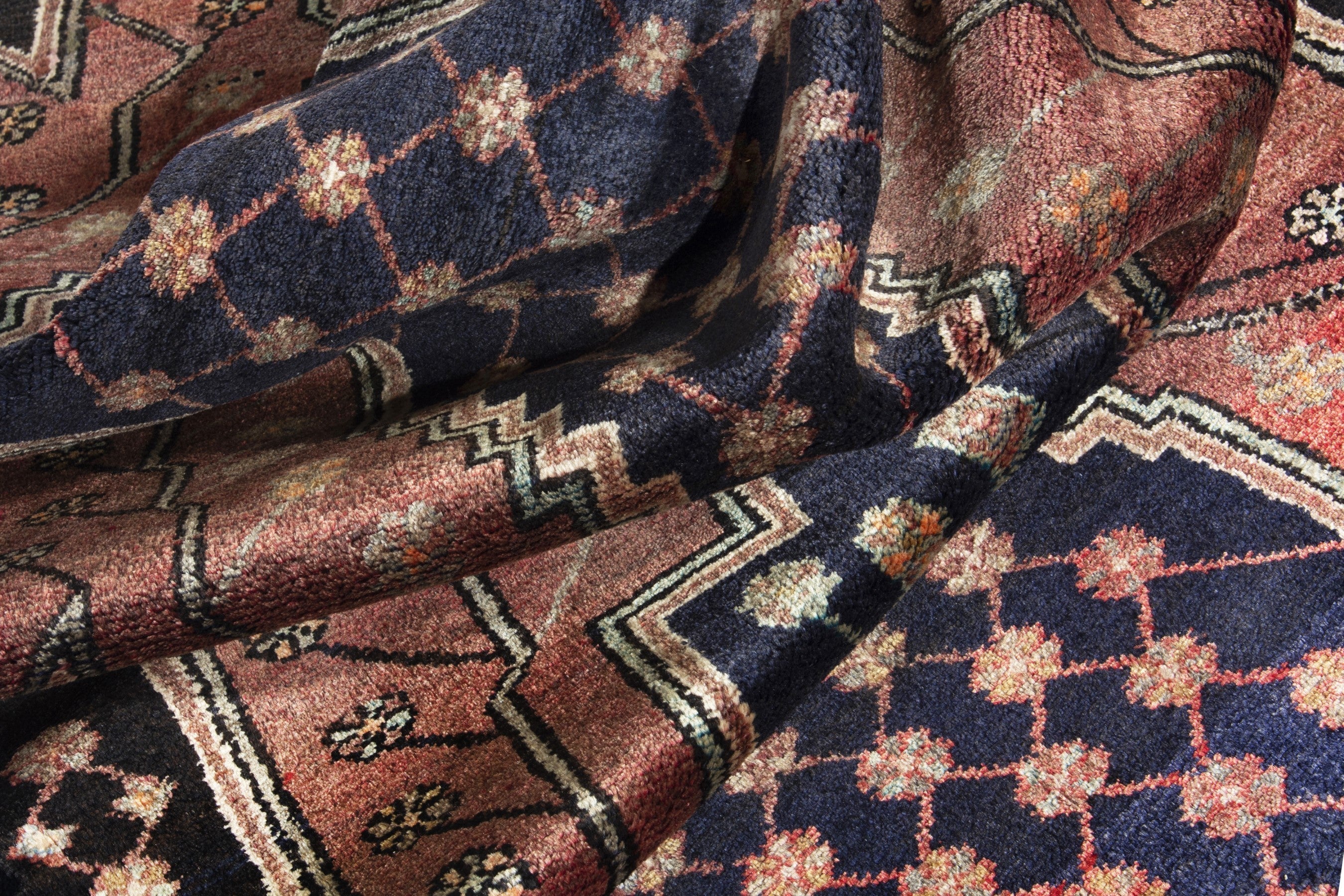 Persian Hamedan runner rug in deep red and navy, view 14 of 17