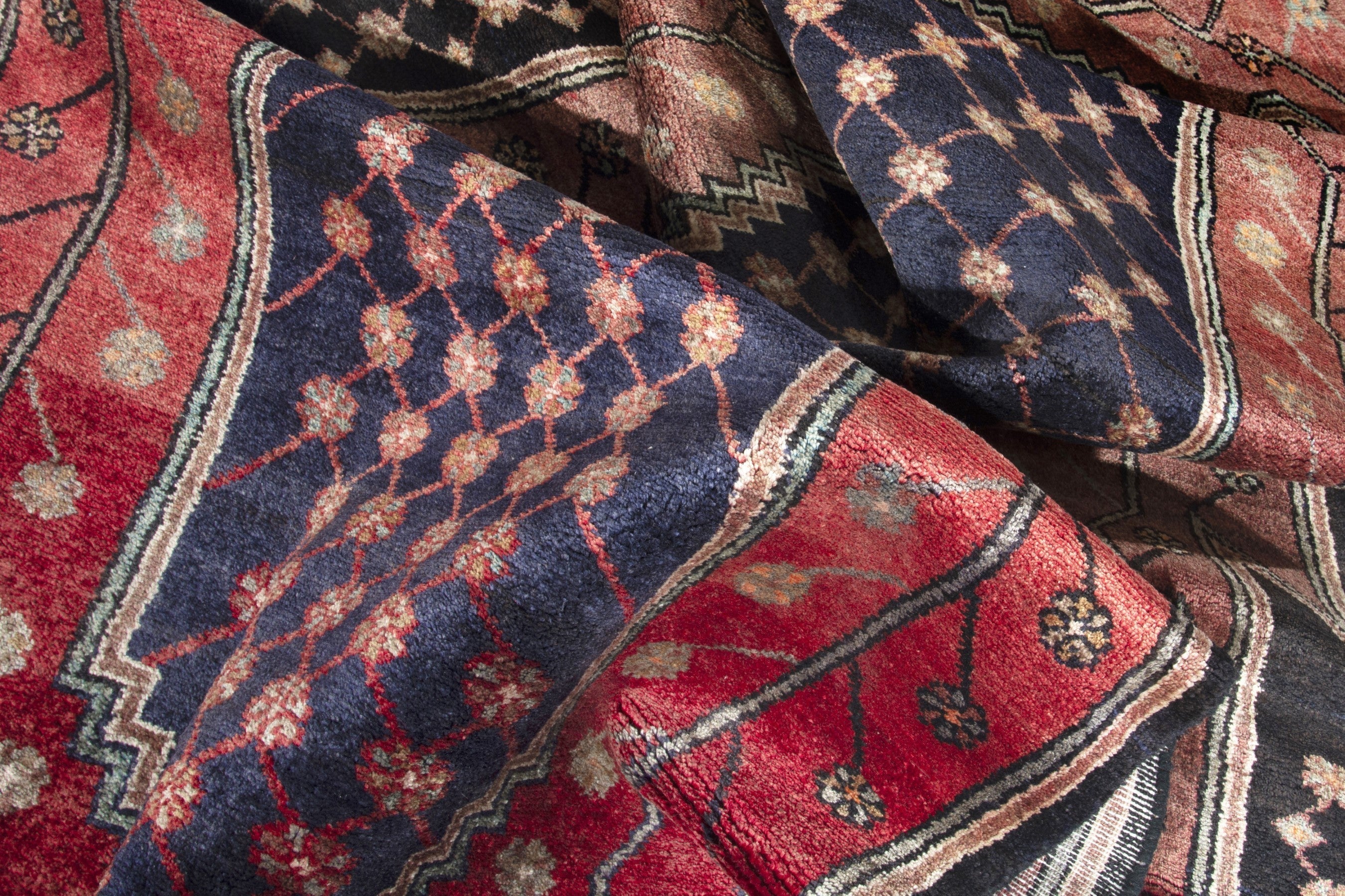 Persian Hamedan runner rug in deep red and navy, view 15 of 17