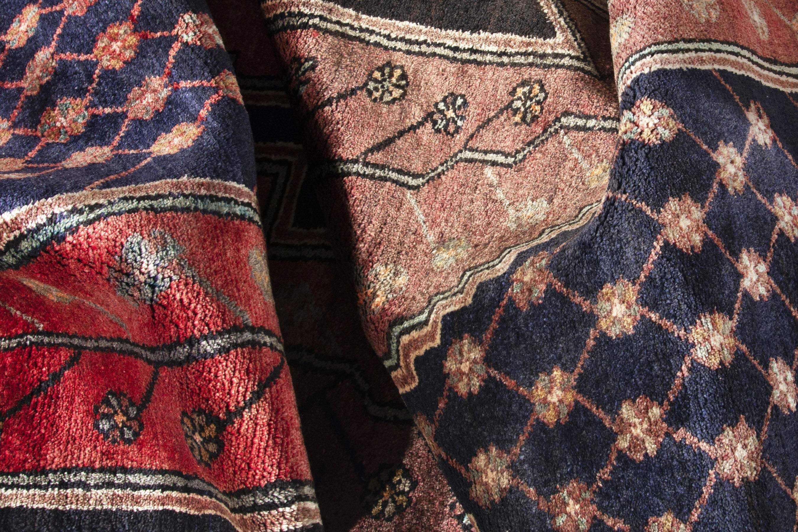 Persian Hamedan runner rug in deep red and navy, view 16 of 17