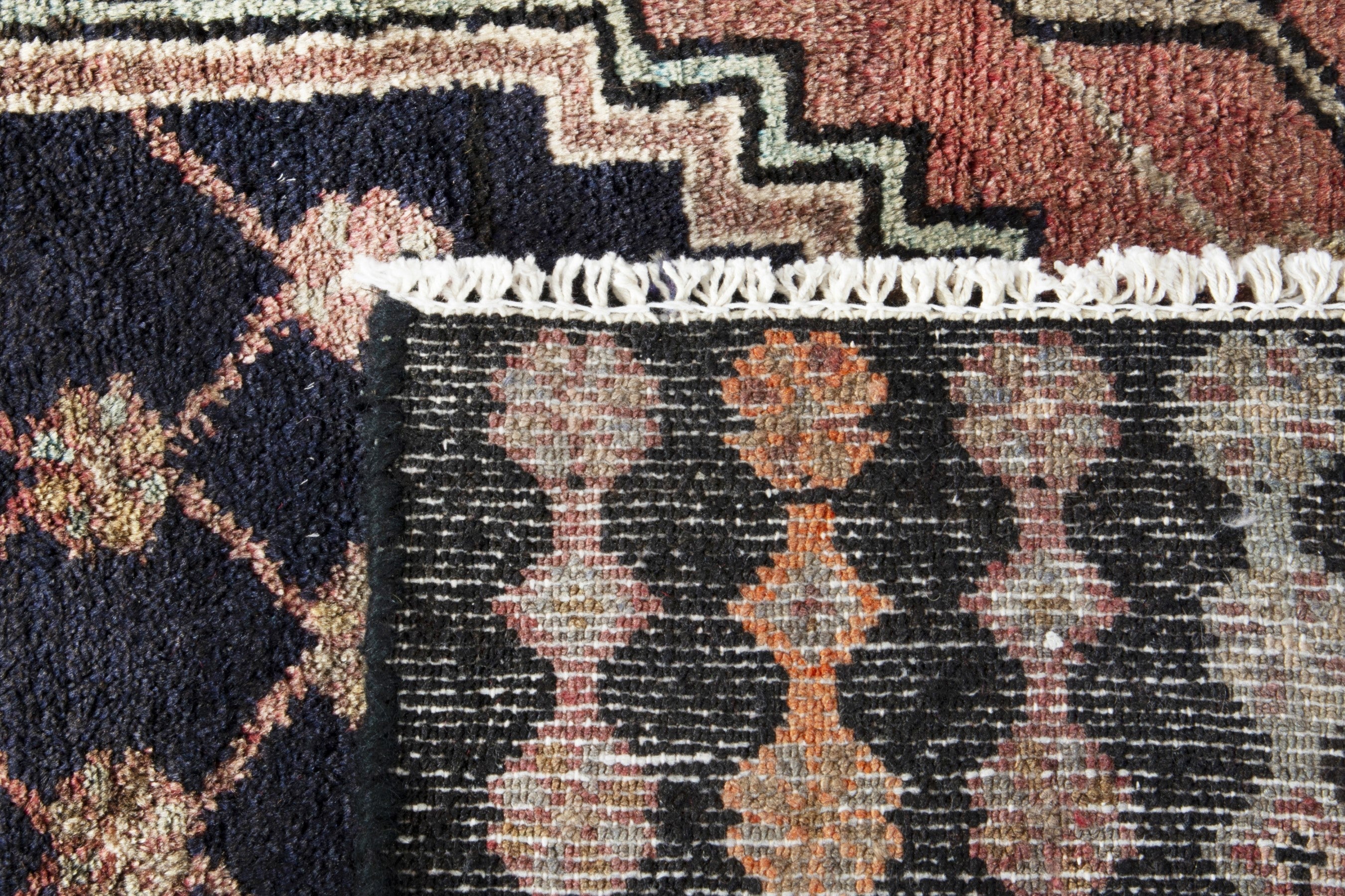Persian Hamedan runner rug in deep red and navy, view 17 of 17