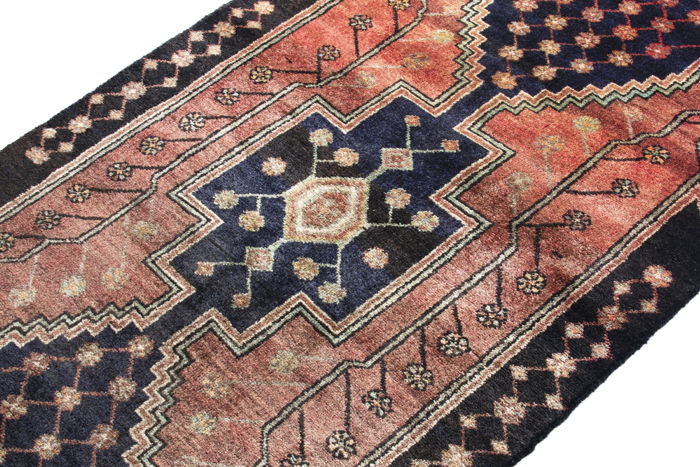 Persian Hamedan runner rug in deep red and navy, view 6 of 17