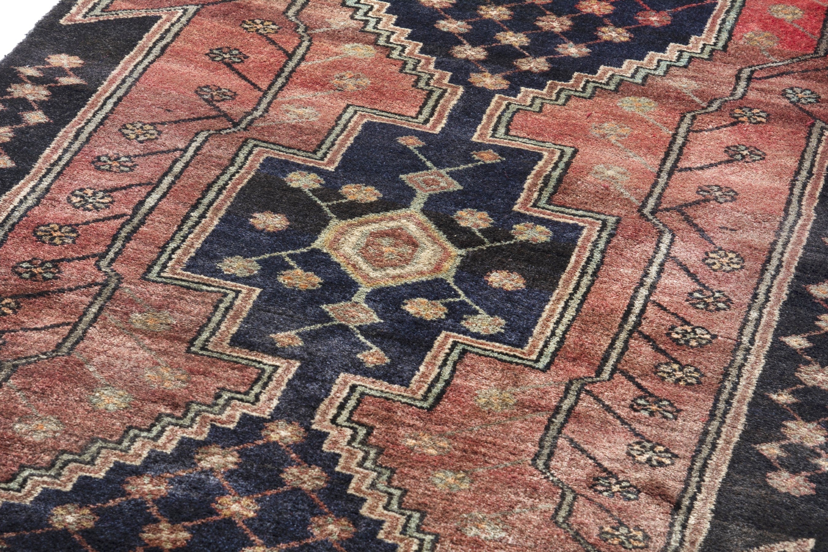 Persian Hamedan runner rug in deep red and navy, view 9 of 17