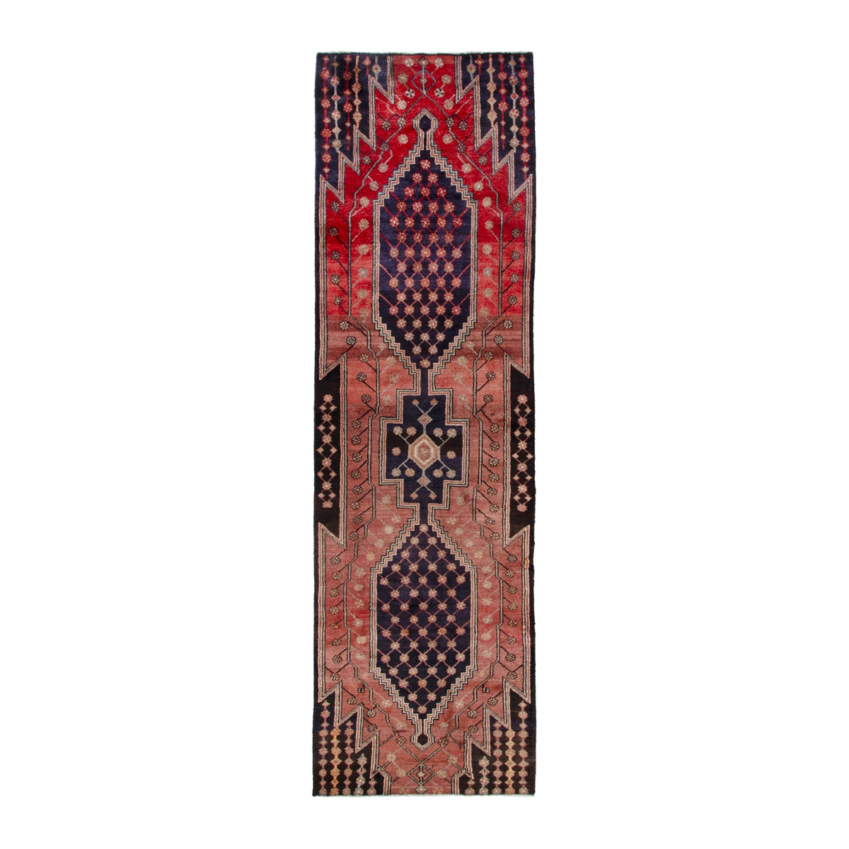 Persian Hamedan runner rug in deep red and navy, 3'1" x 10'7"