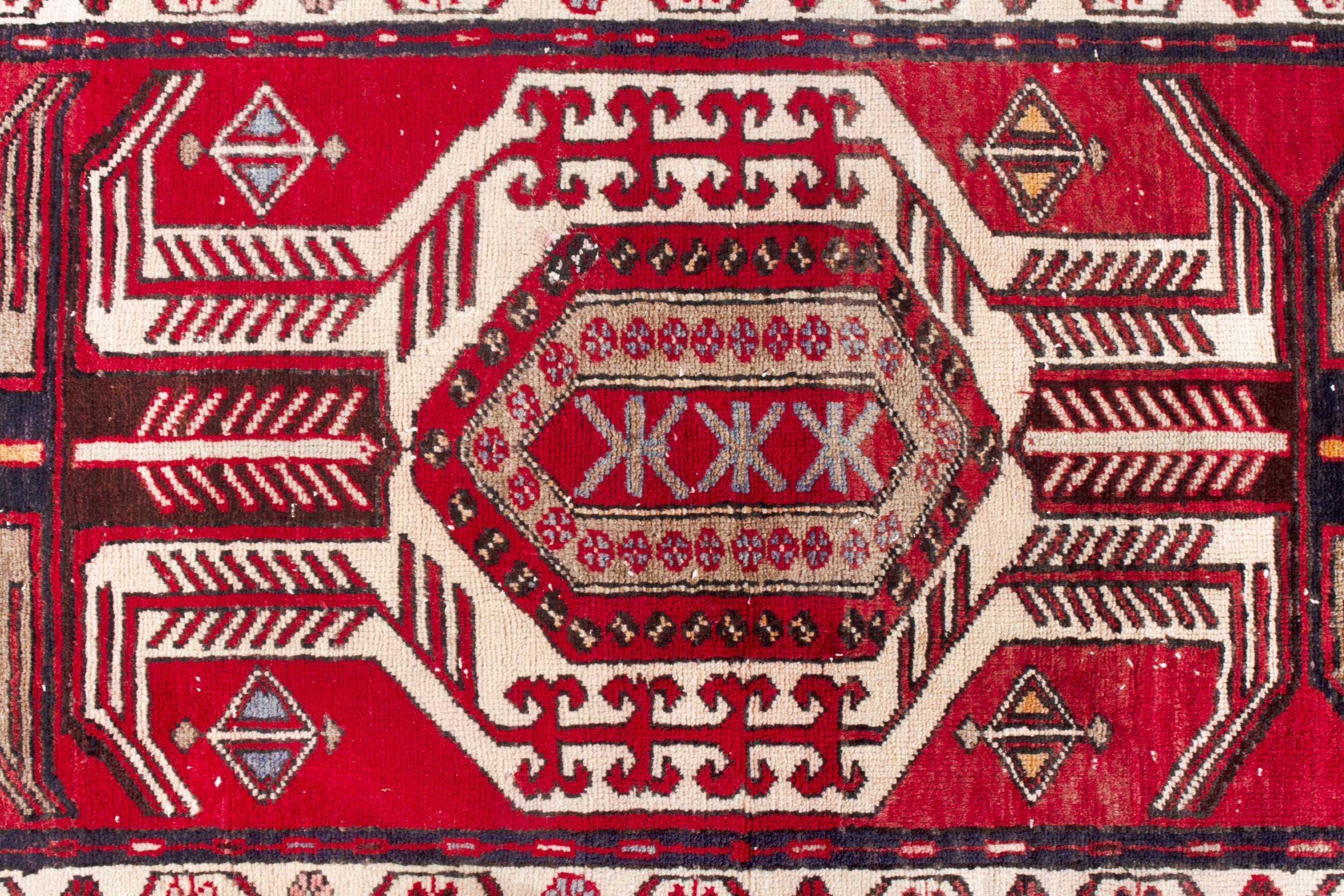 Persian Azerbaijan runner rug in deep red and cream, view 11 of 19
