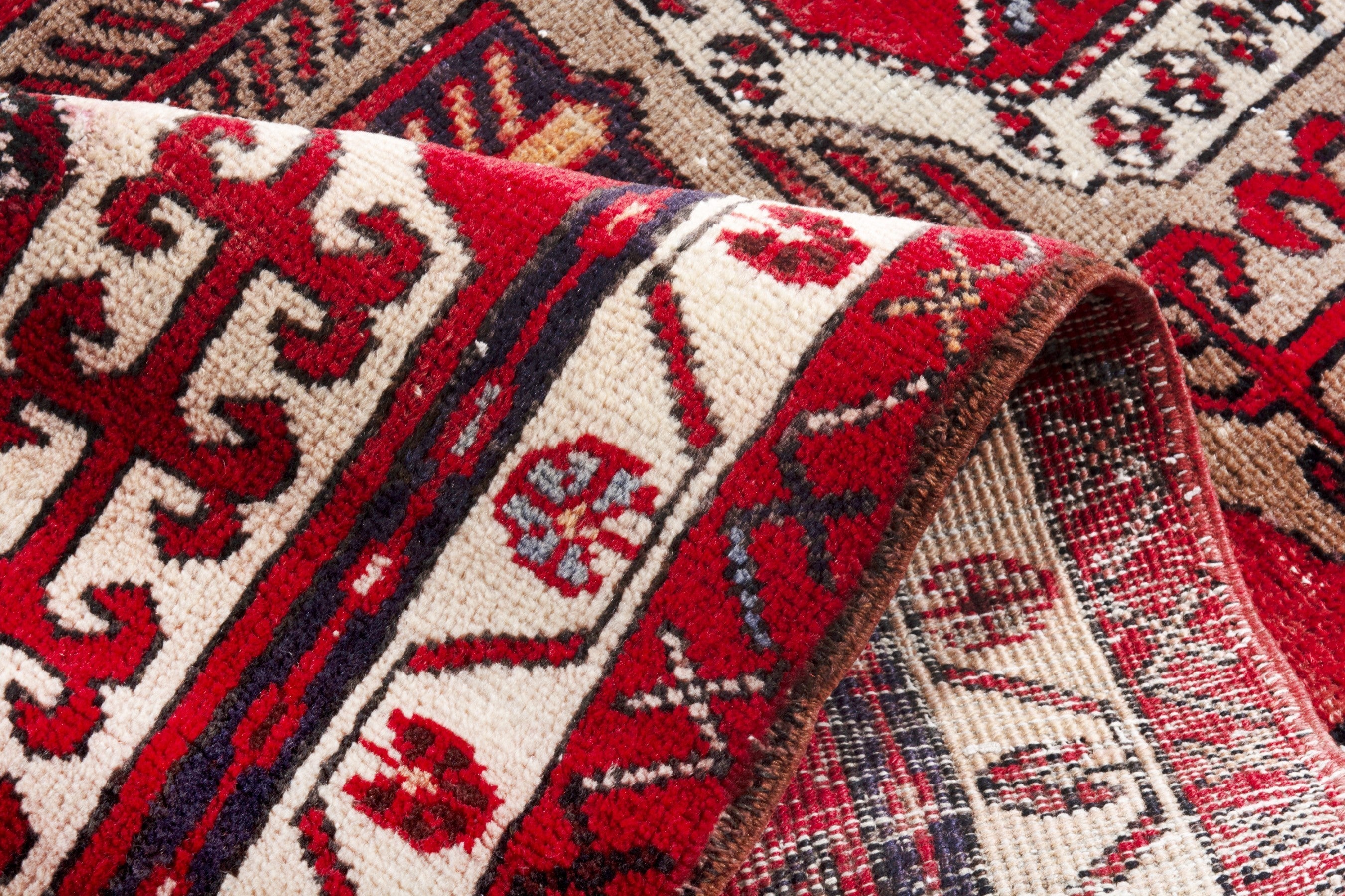 Persian Azerbaijan runner rug in deep red and cream, view 17 of 19