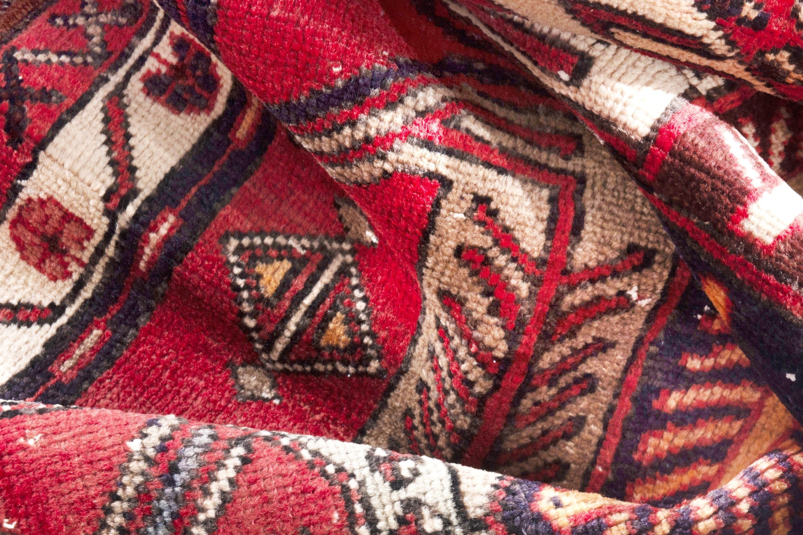 Persian Azerbaijan runner rug in deep red and cream, view 18 of 19