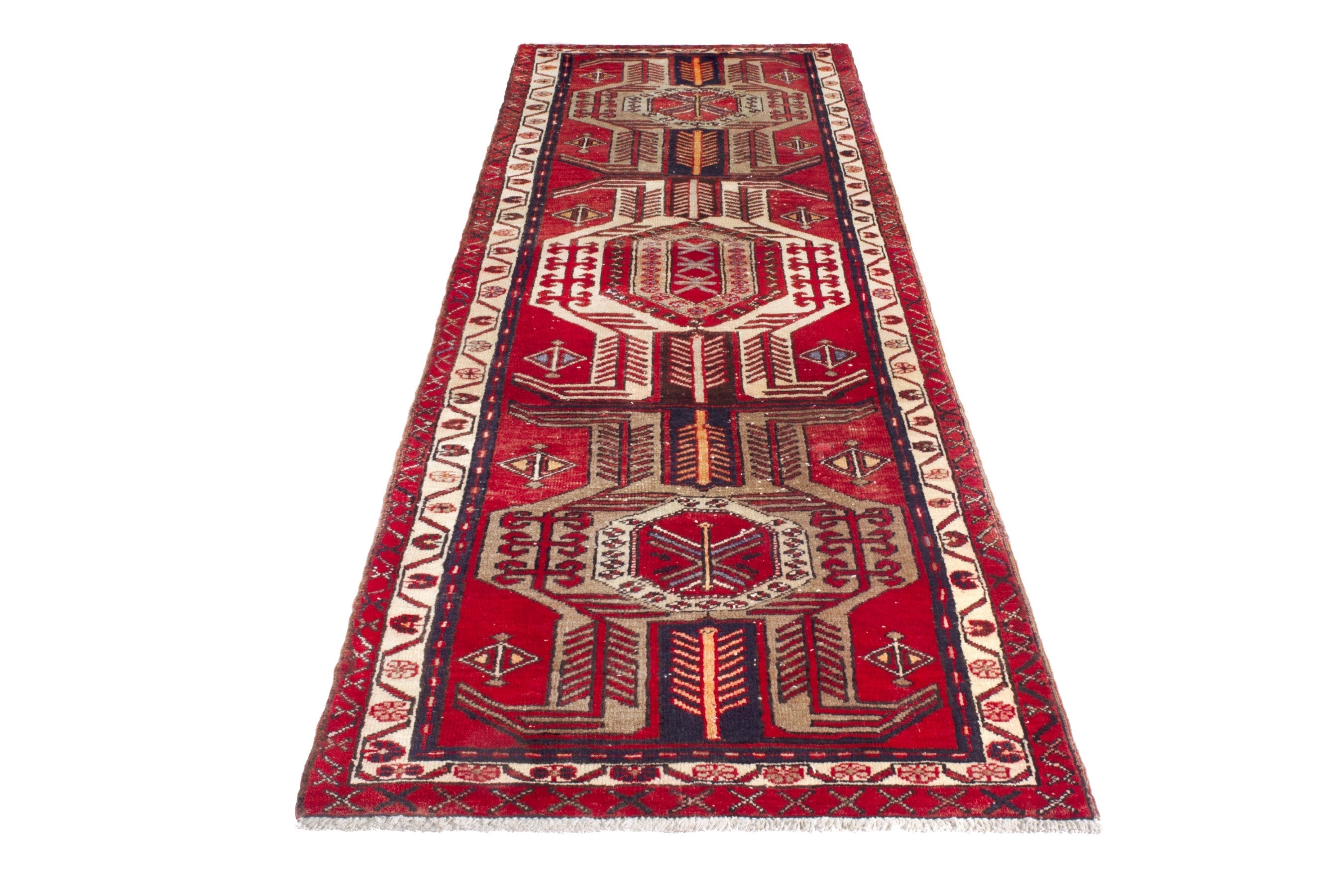 Persian Azerbaijan runner rug in deep red and cream, view 2 of 19