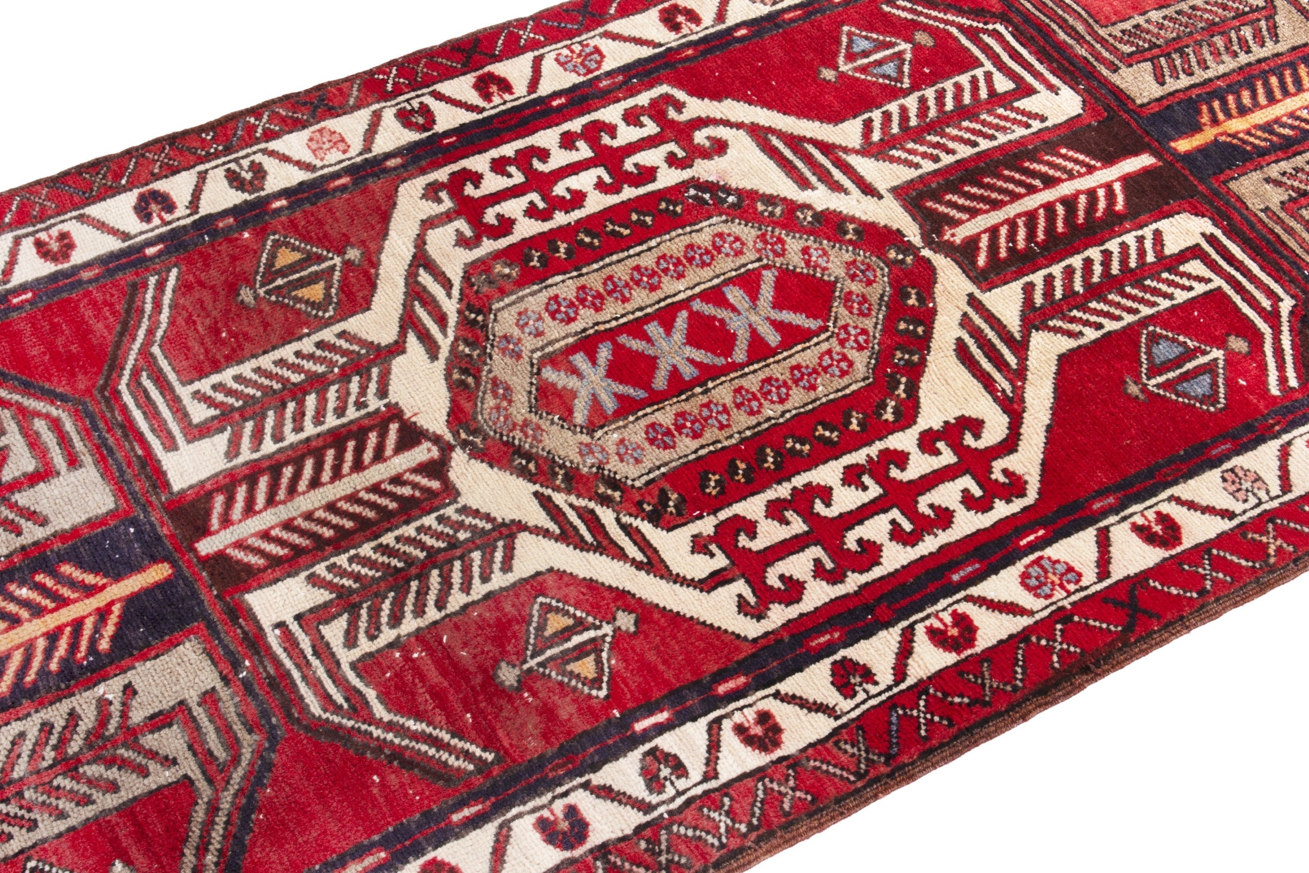 Persian Azerbaijan runner rug in deep red and cream, view 6 of 19