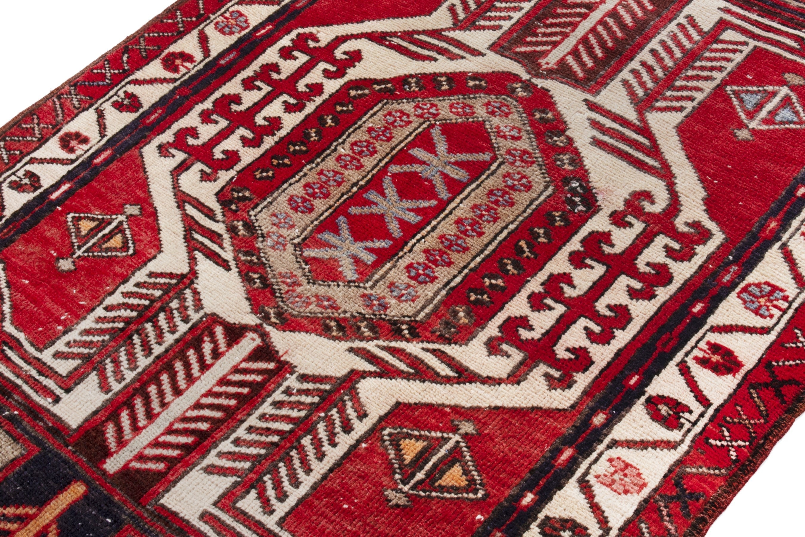 Persian Azerbaijan runner rug in deep red and cream, view 7 of 19