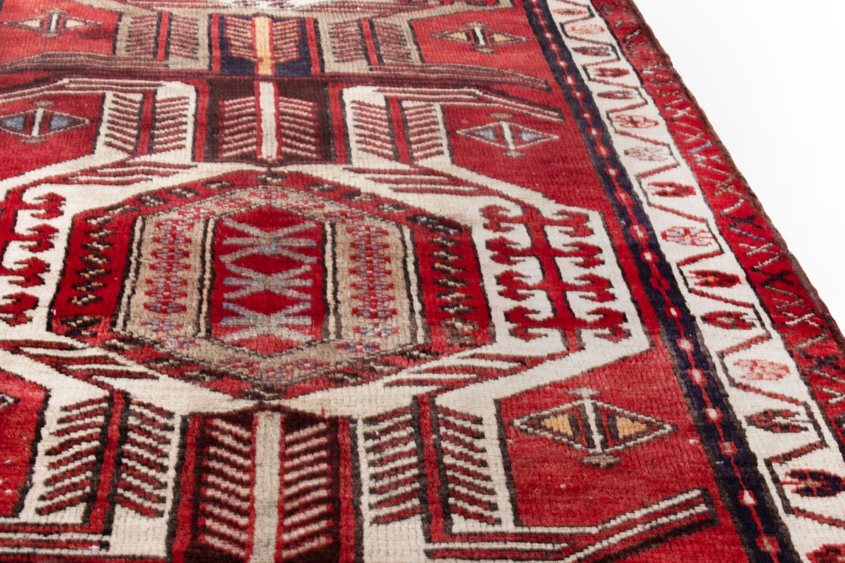 Persian Azerbaijan runner rug in deep red and cream, view 8 of 19