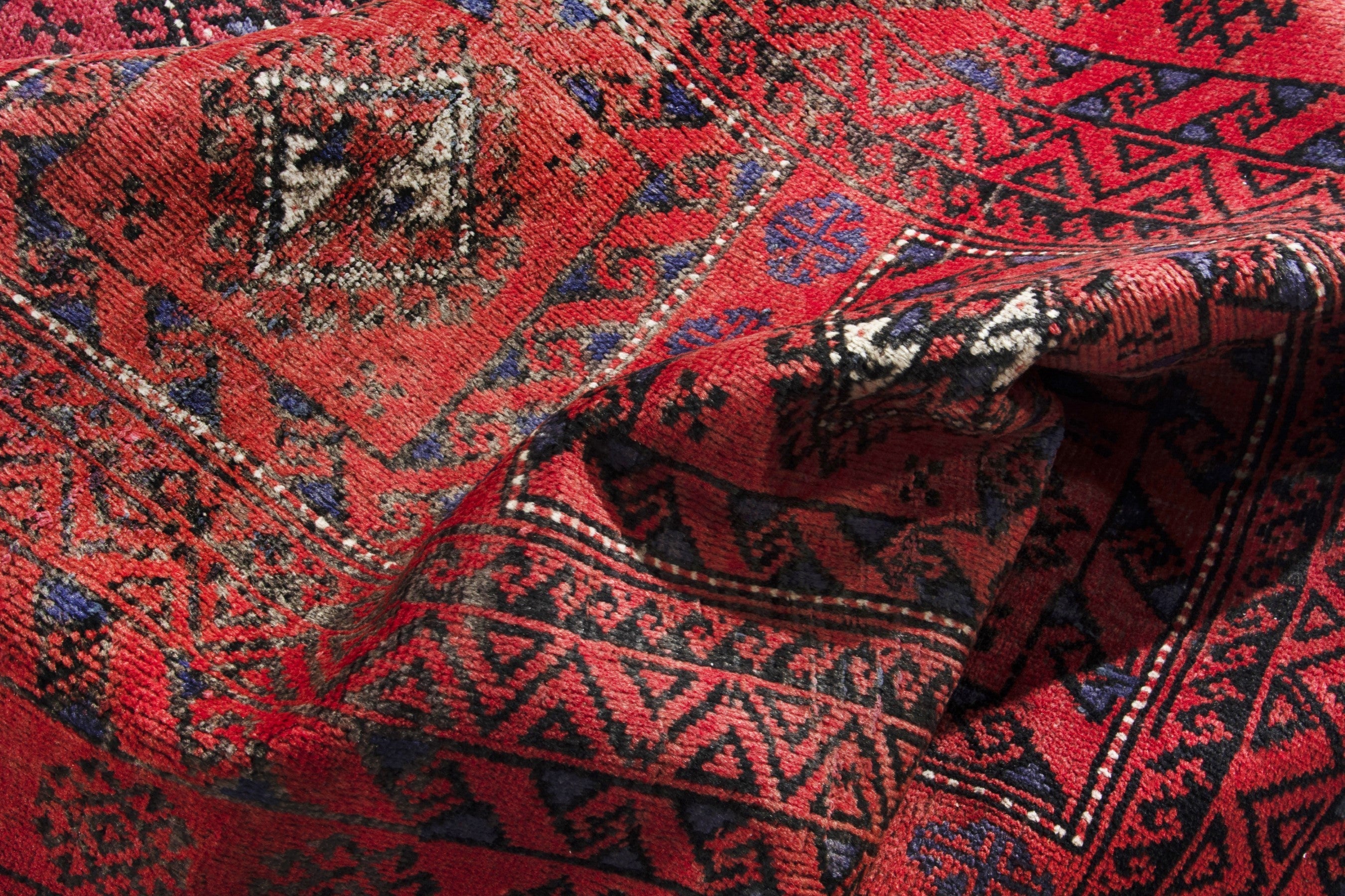 Persian Baluch runner rug in deep red and burgundy, view 17 of 18