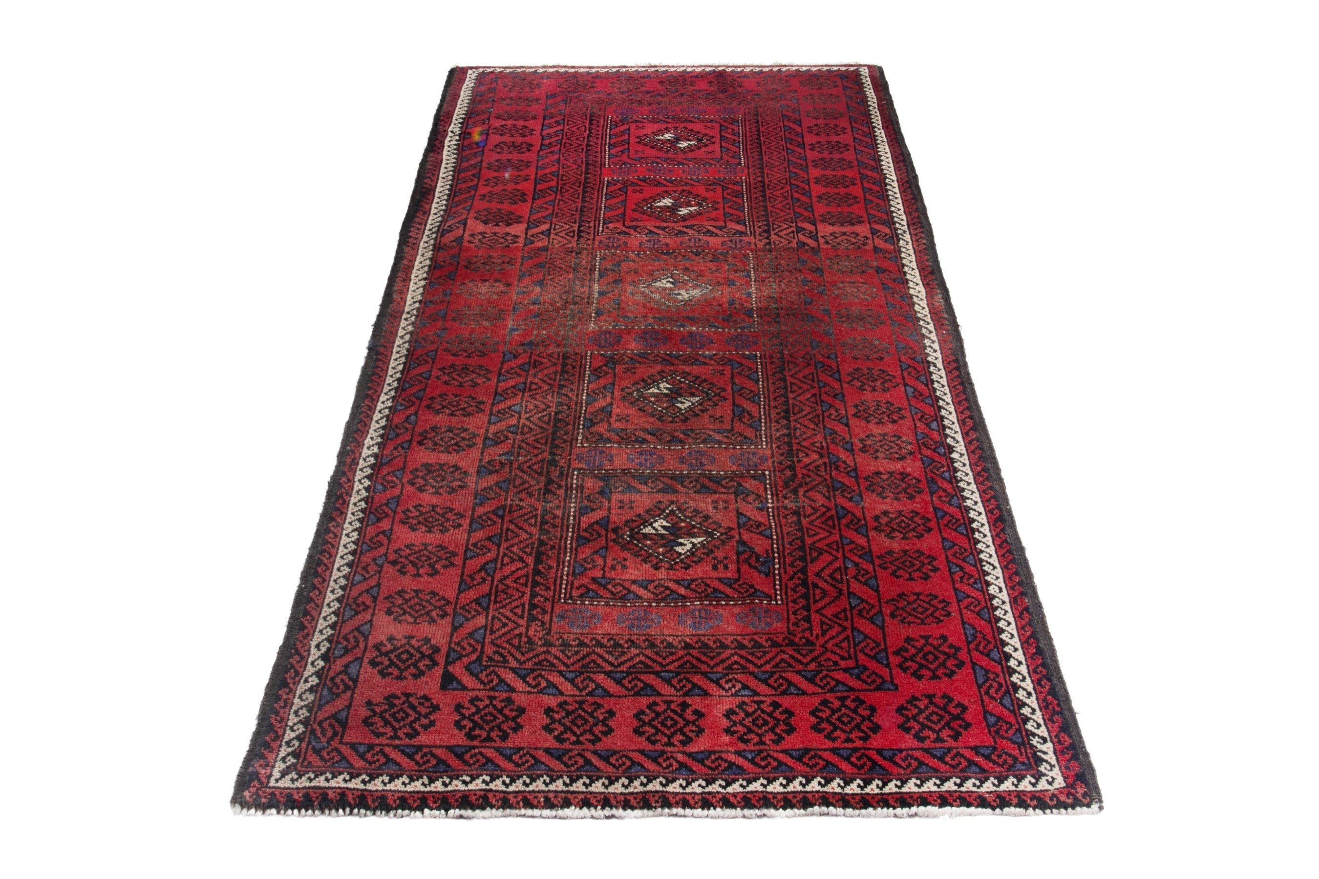 Persian Baluch runner rug in deep red and burgundy, view 2 of 18