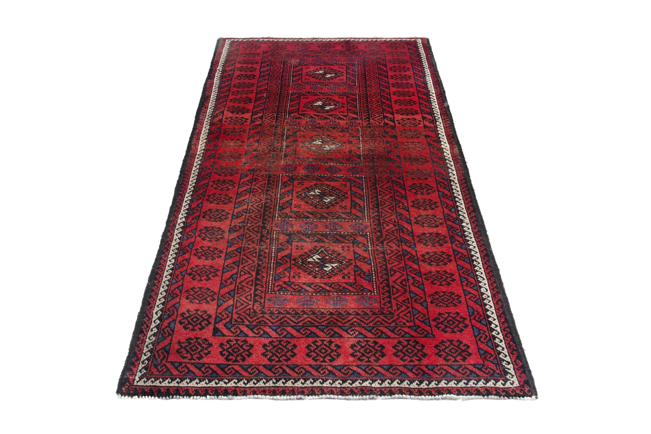 Persian Baluch runner rug in deep red and burgundy, view 3 of 18