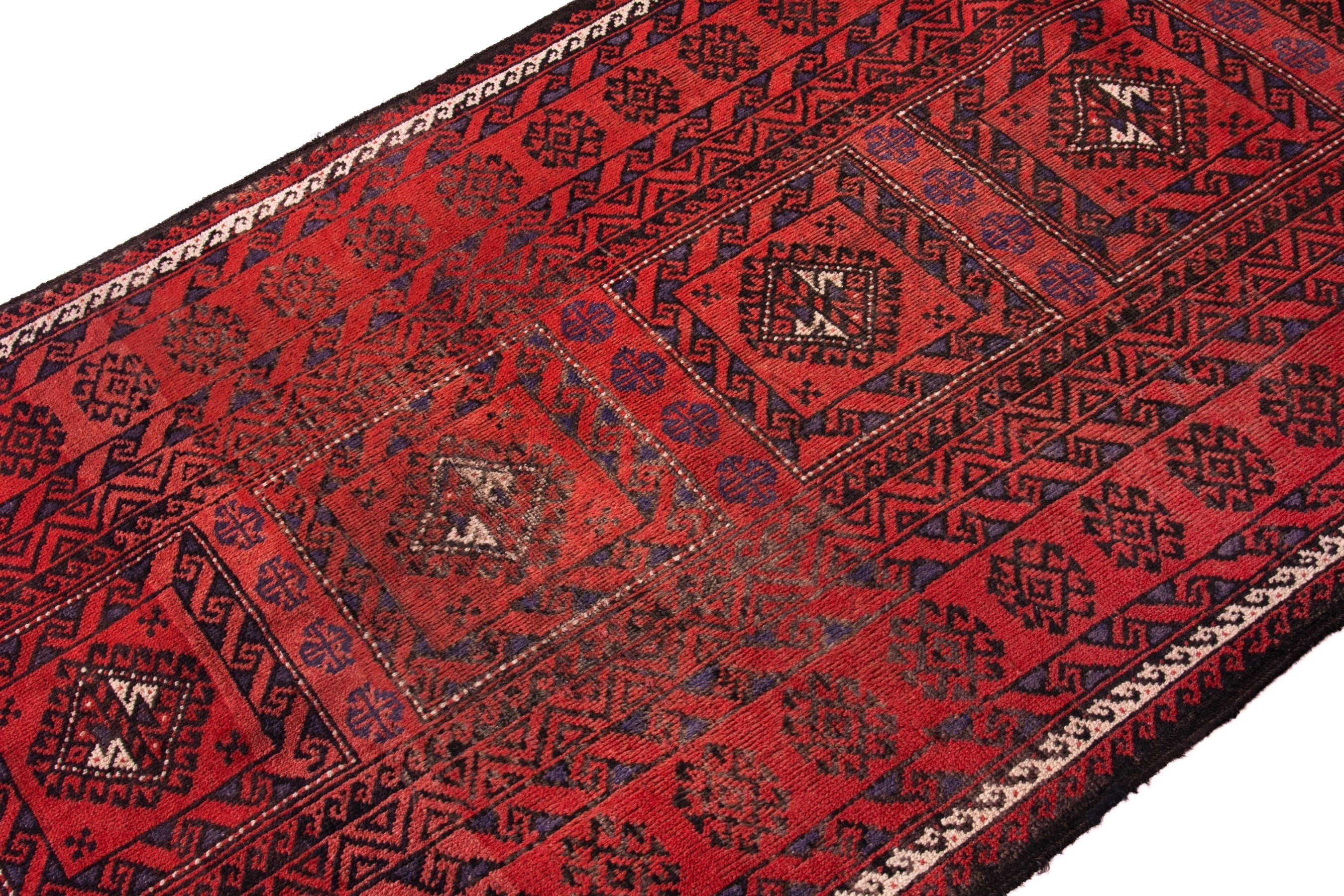 Persian Baluch runner rug in deep red and burgundy, view 6 of 18