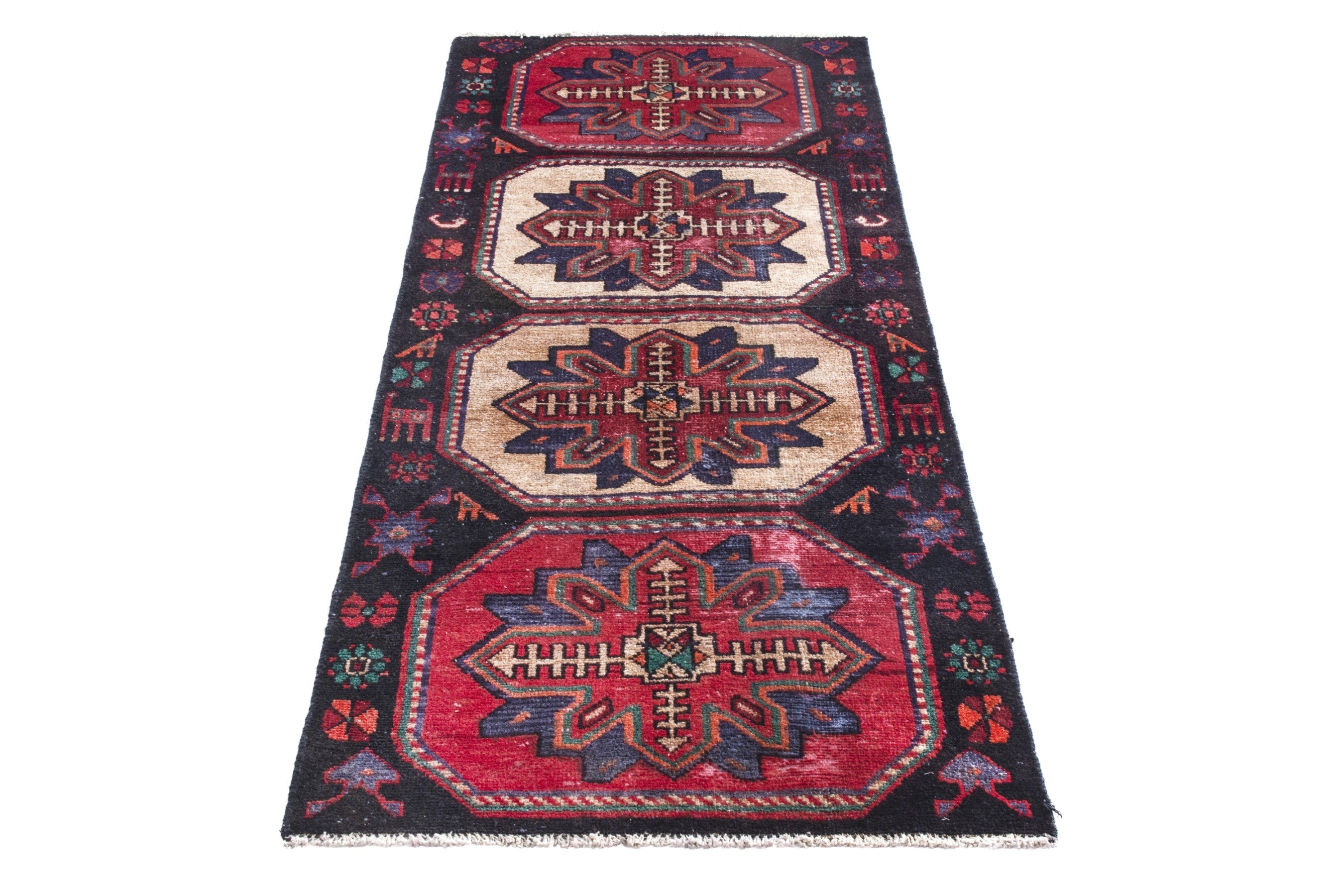 Persian Hamedan runner rug in burgundy and deep red, view 2 of 20