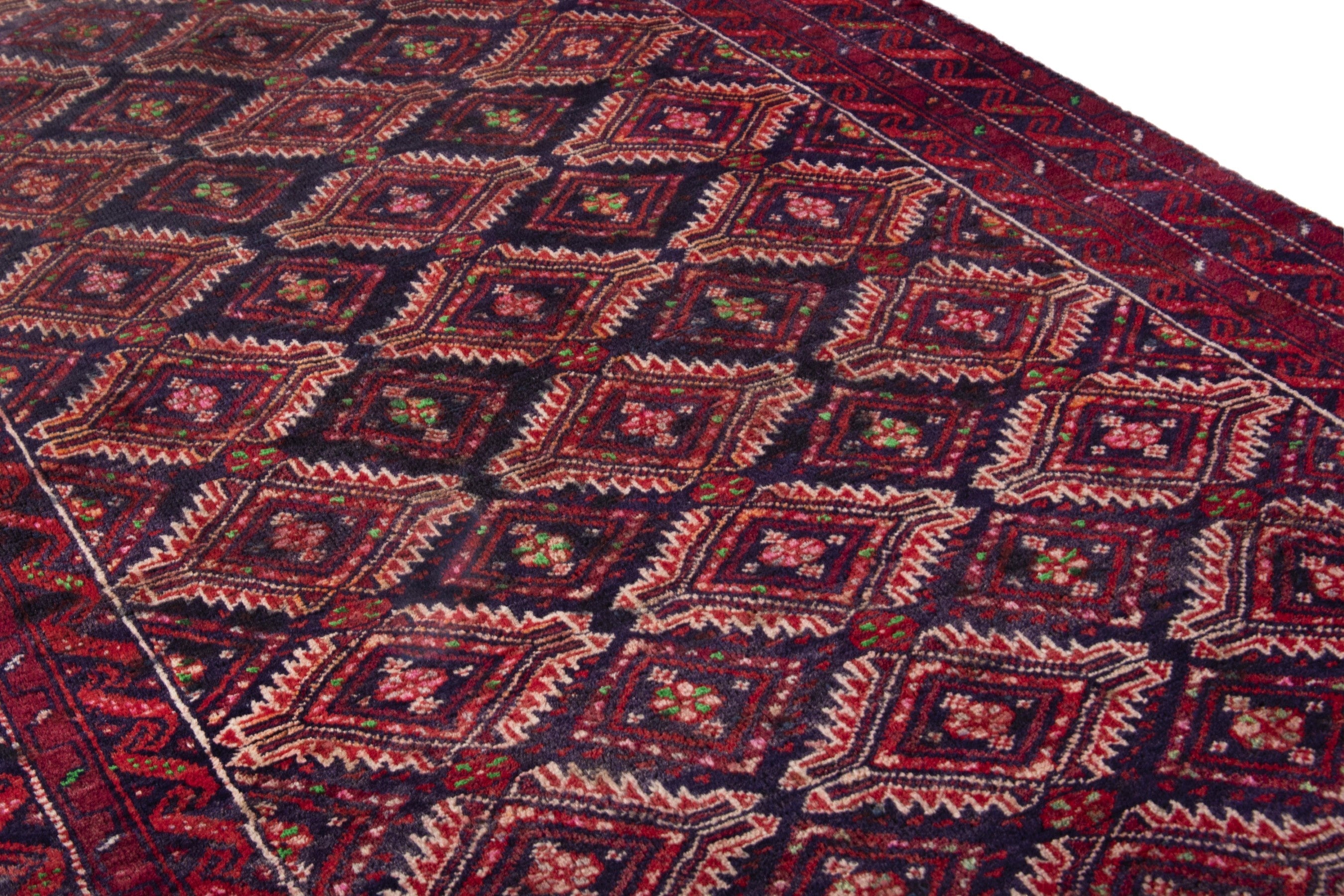 Persian Torkaman runner rug in terracotta and burgundy, view 10 of 17