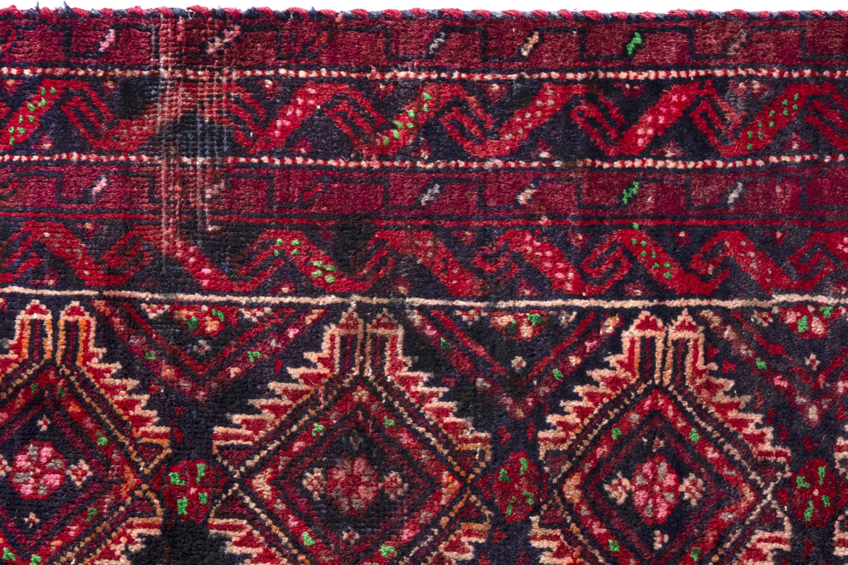 Persian Torkaman runner rug in terracotta and burgundy, view 12 of 17