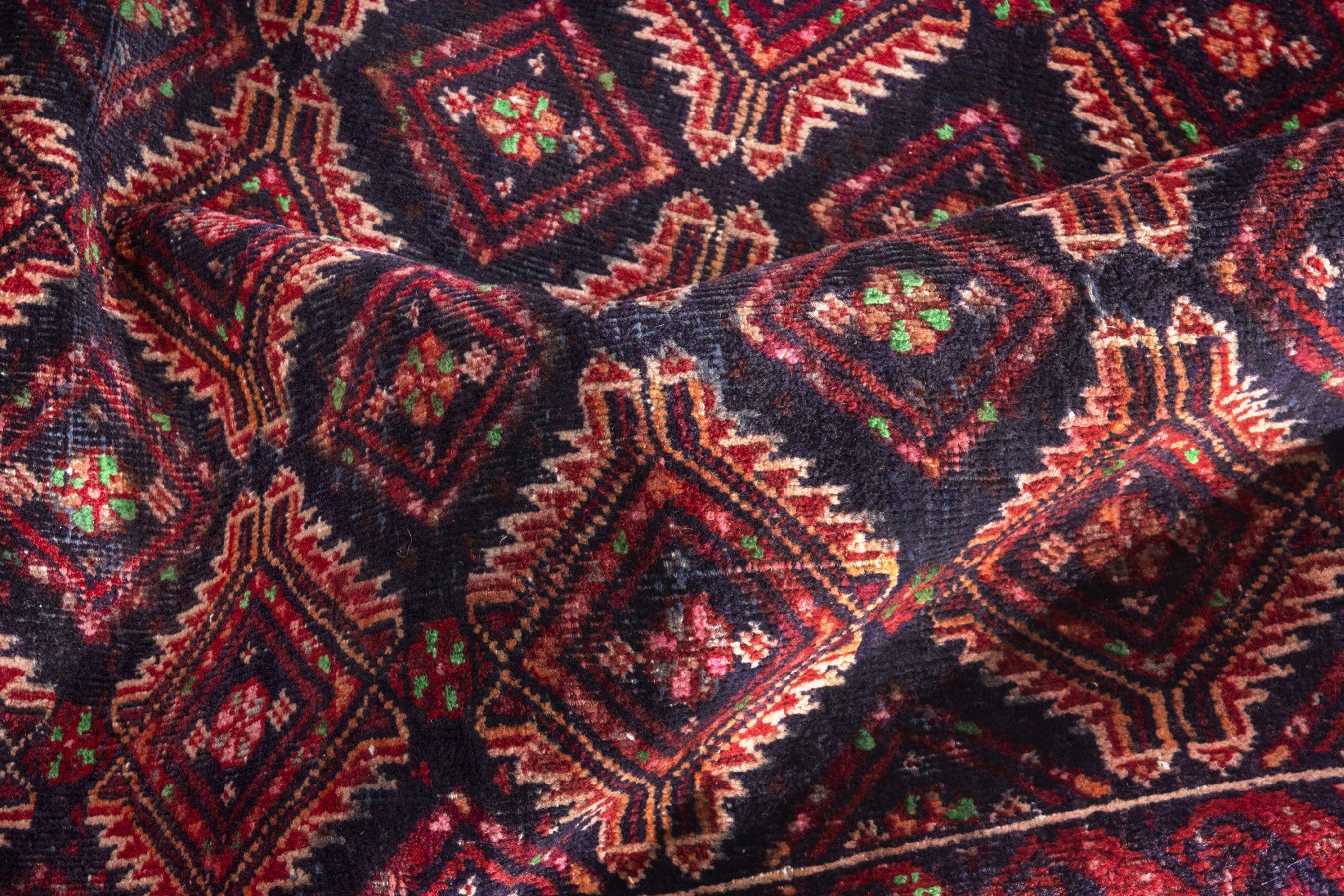 Persian Torkaman runner rug in terracotta and burgundy, view 16 of 17