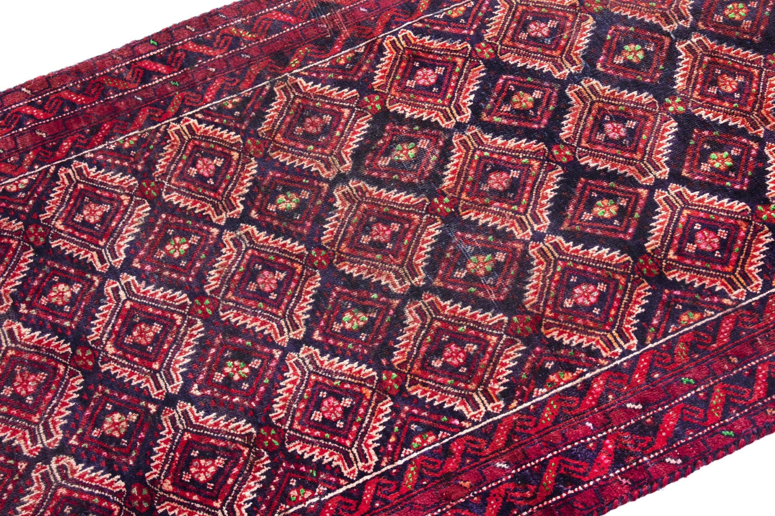 Persian Torkaman runner rug in terracotta and burgundy, view 6 of 17