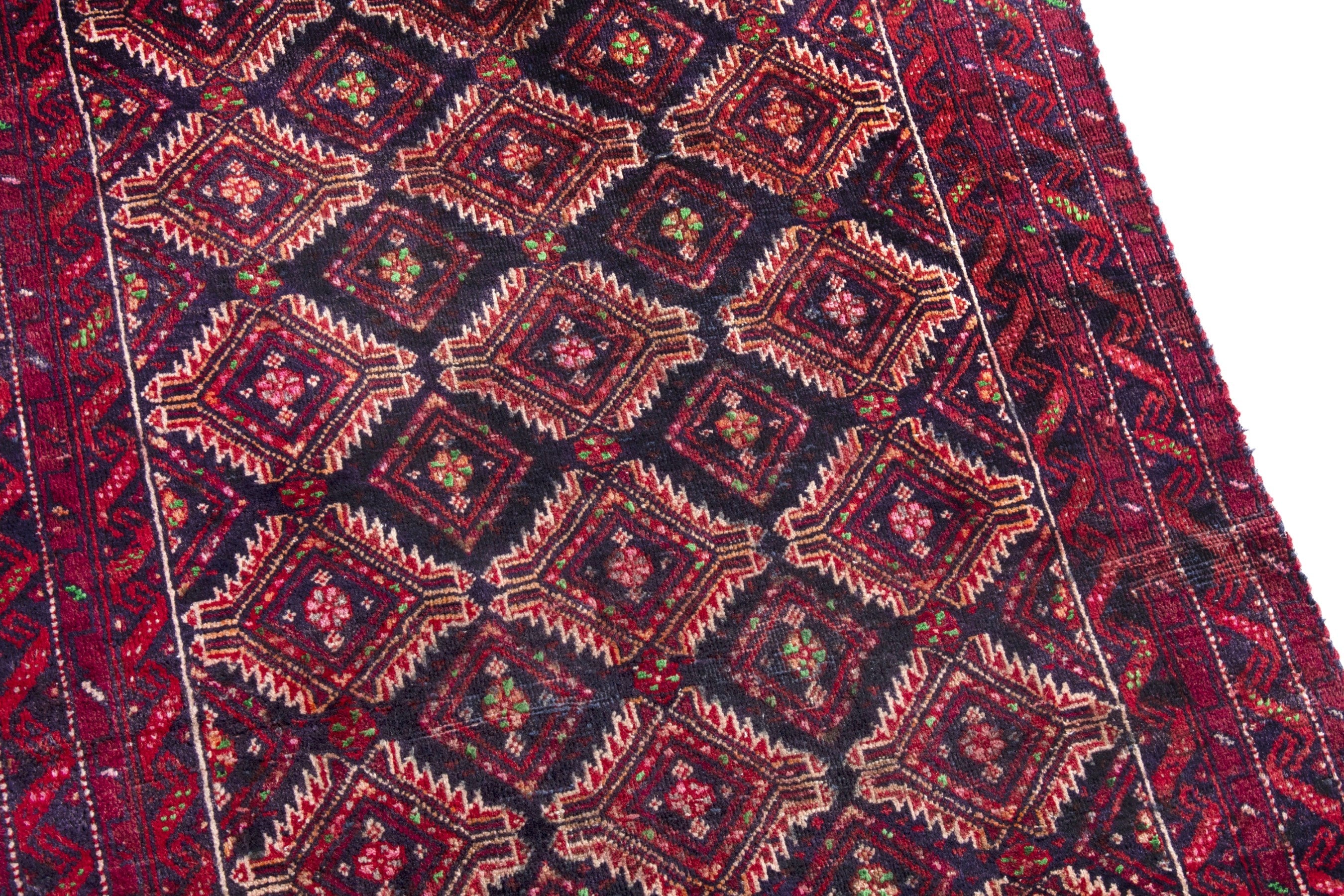 Persian Torkaman runner rug in terracotta and burgundy, view 7 of 17