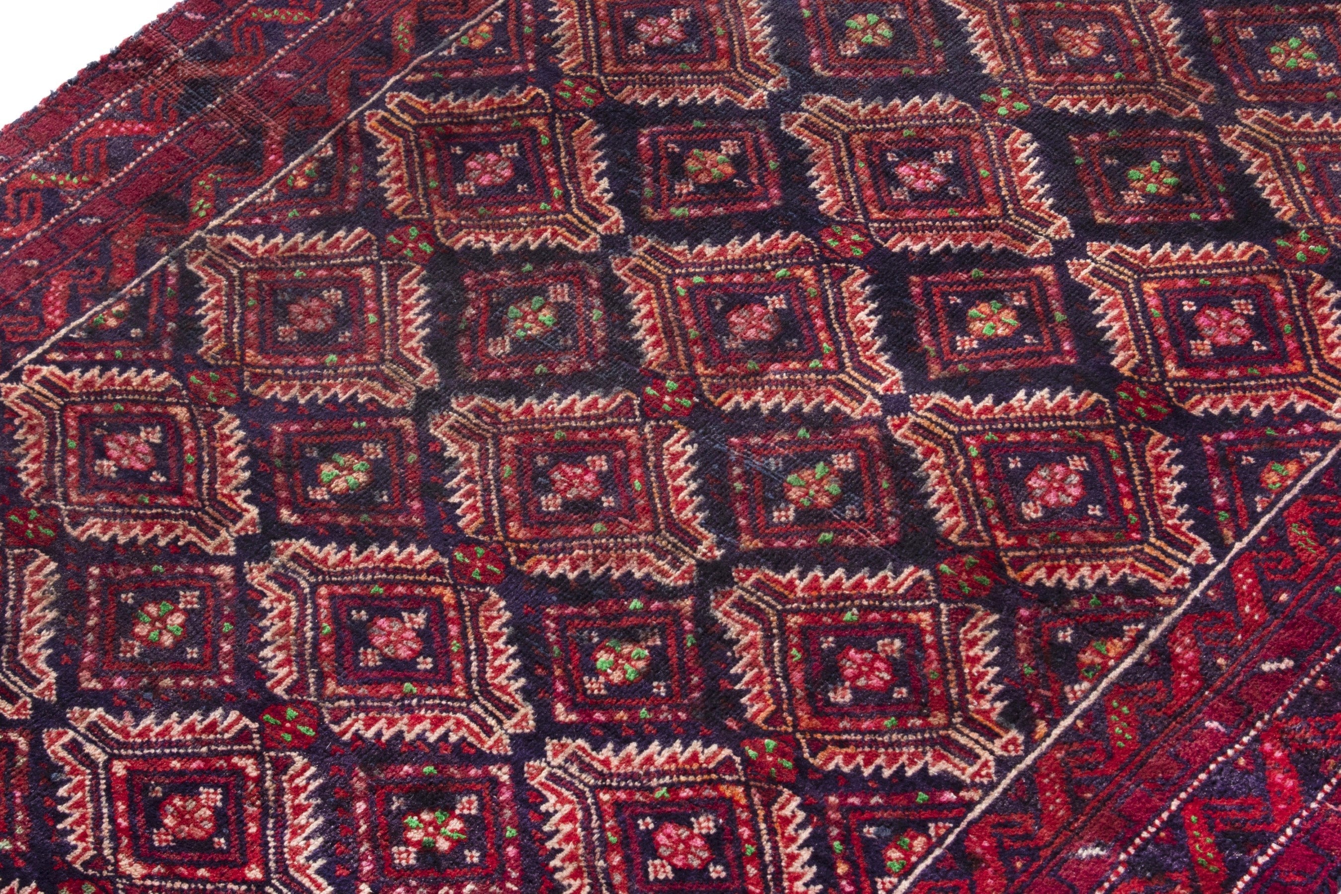 Persian Torkaman runner rug in terracotta and burgundy, view 9 of 17