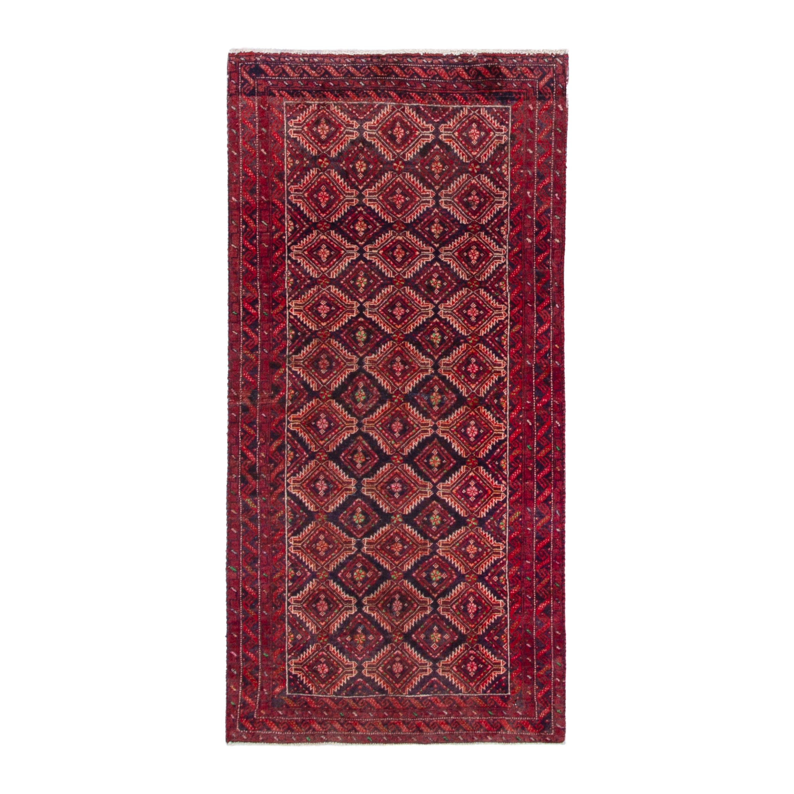 Persian Torkaman runner rug in terracotta and burgundy, 2'7" x 6'4"