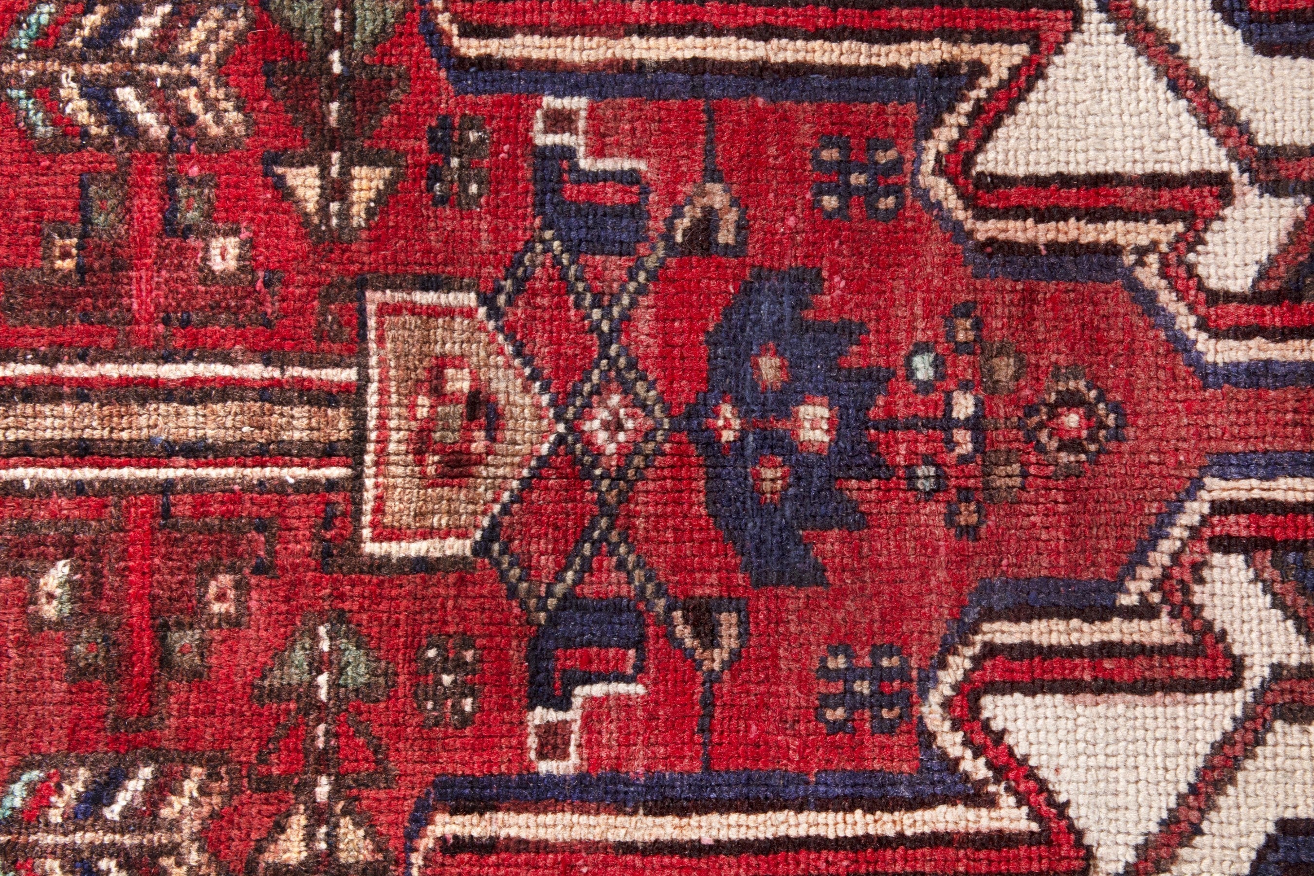 Persian Hamedan accent rug in deep red and off-white, view 10 of 19