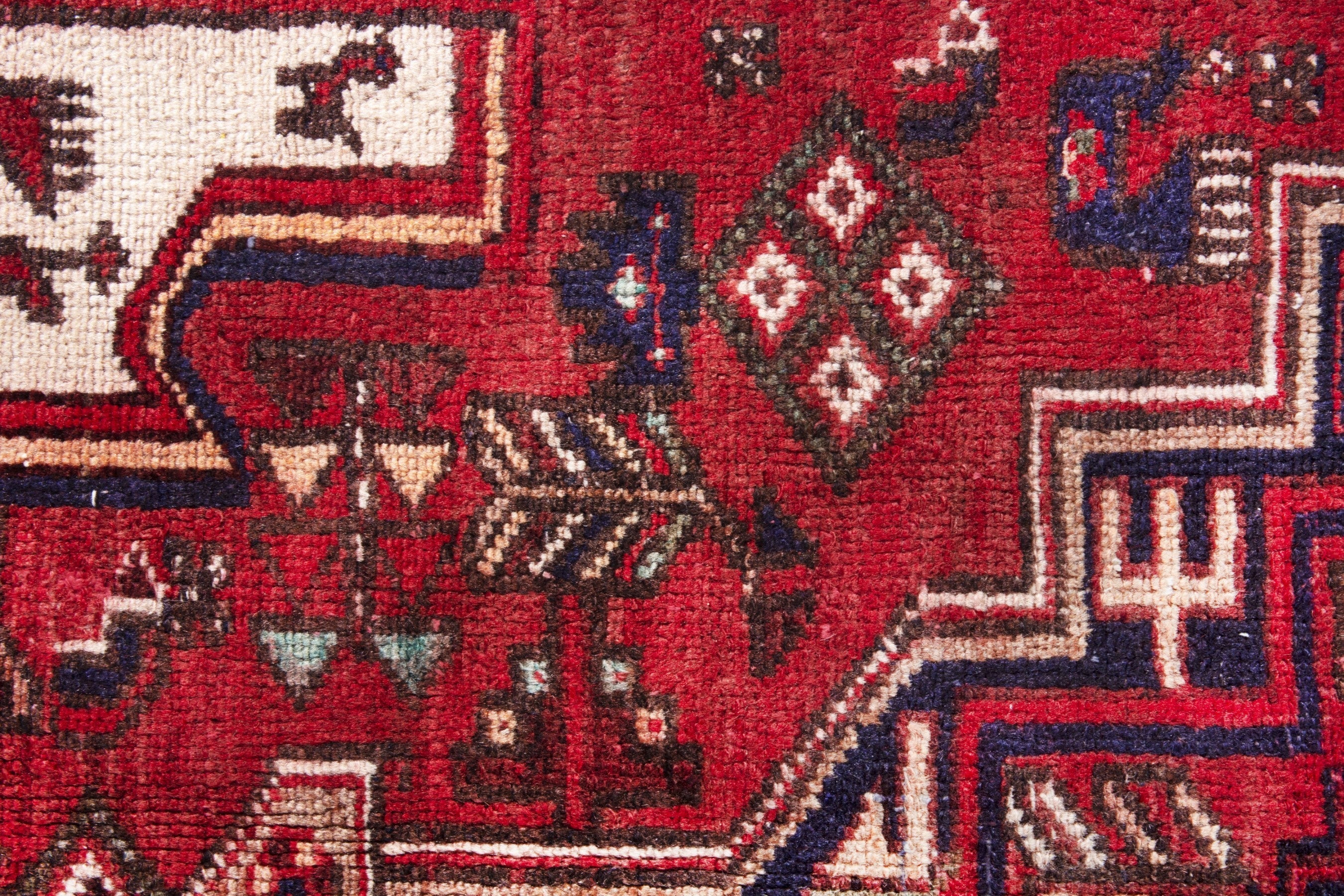 Persian Hamedan accent rug in deep red and off-white, view 11 of 19