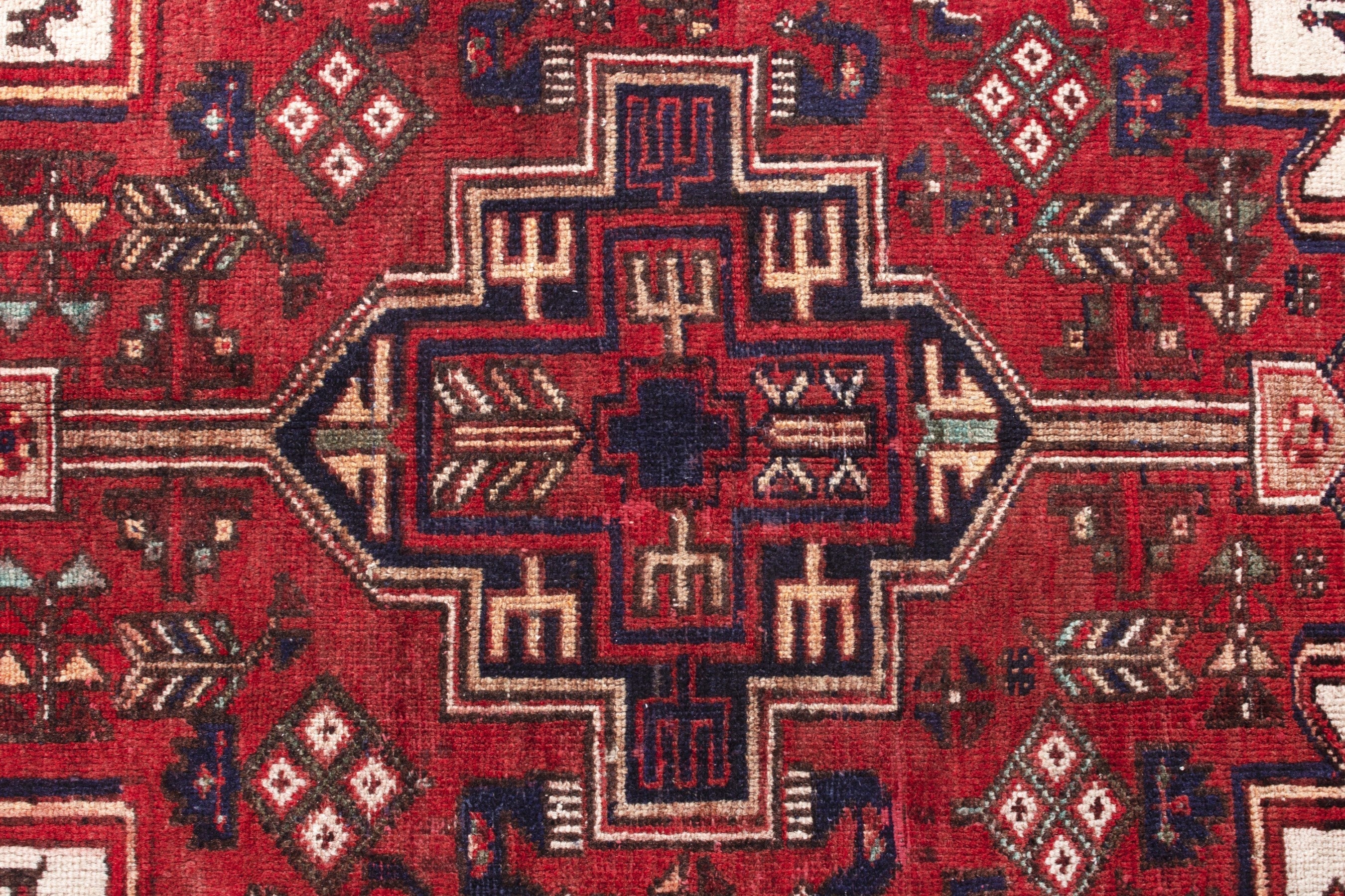 Persian Hamedan accent rug in deep red and off-white, view 12 of 19