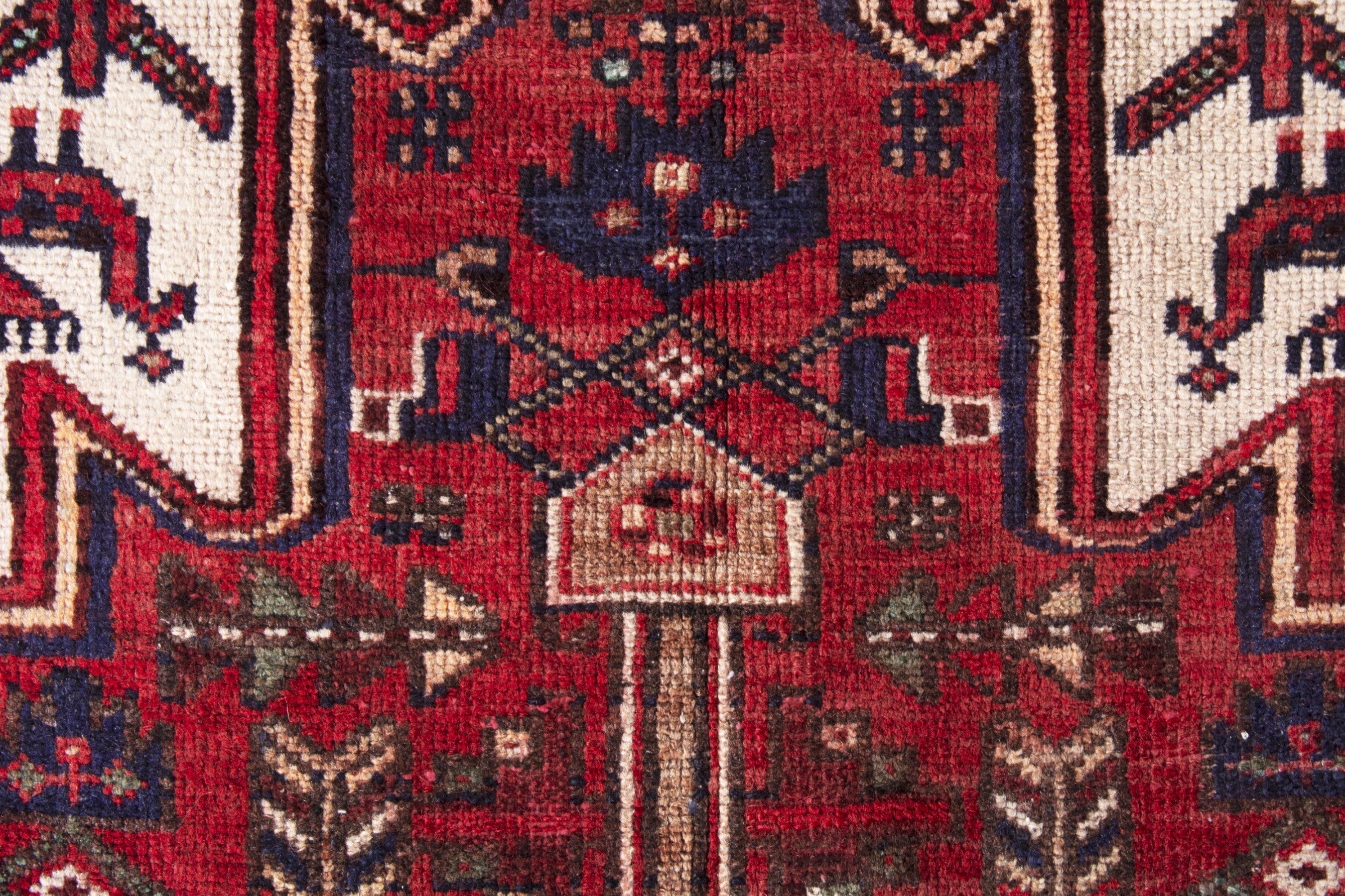 Persian Hamedan accent rug in deep red and off-white, view 14 of 19