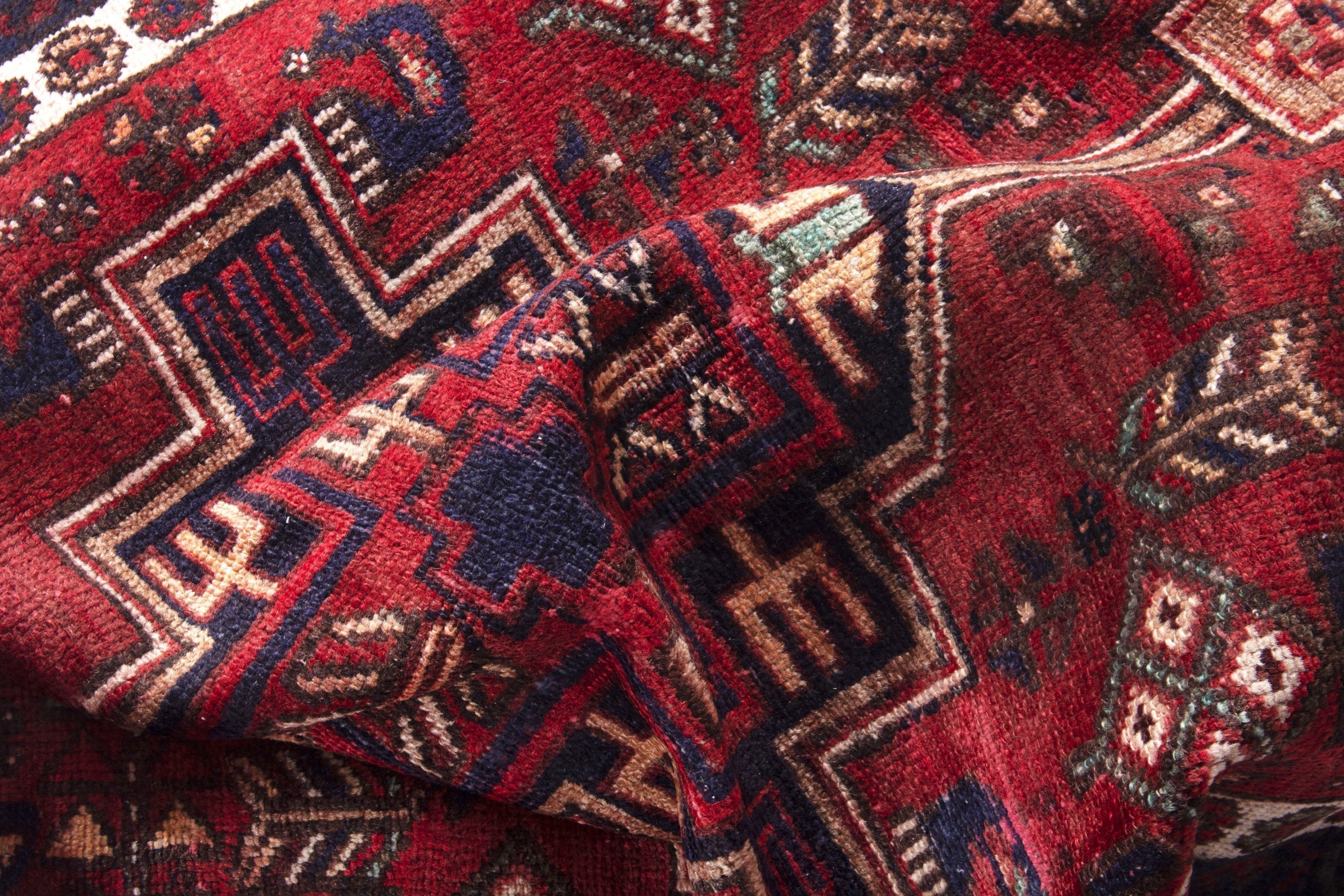 Persian Hamedan accent rug in deep red and off-white, view 18 of 19