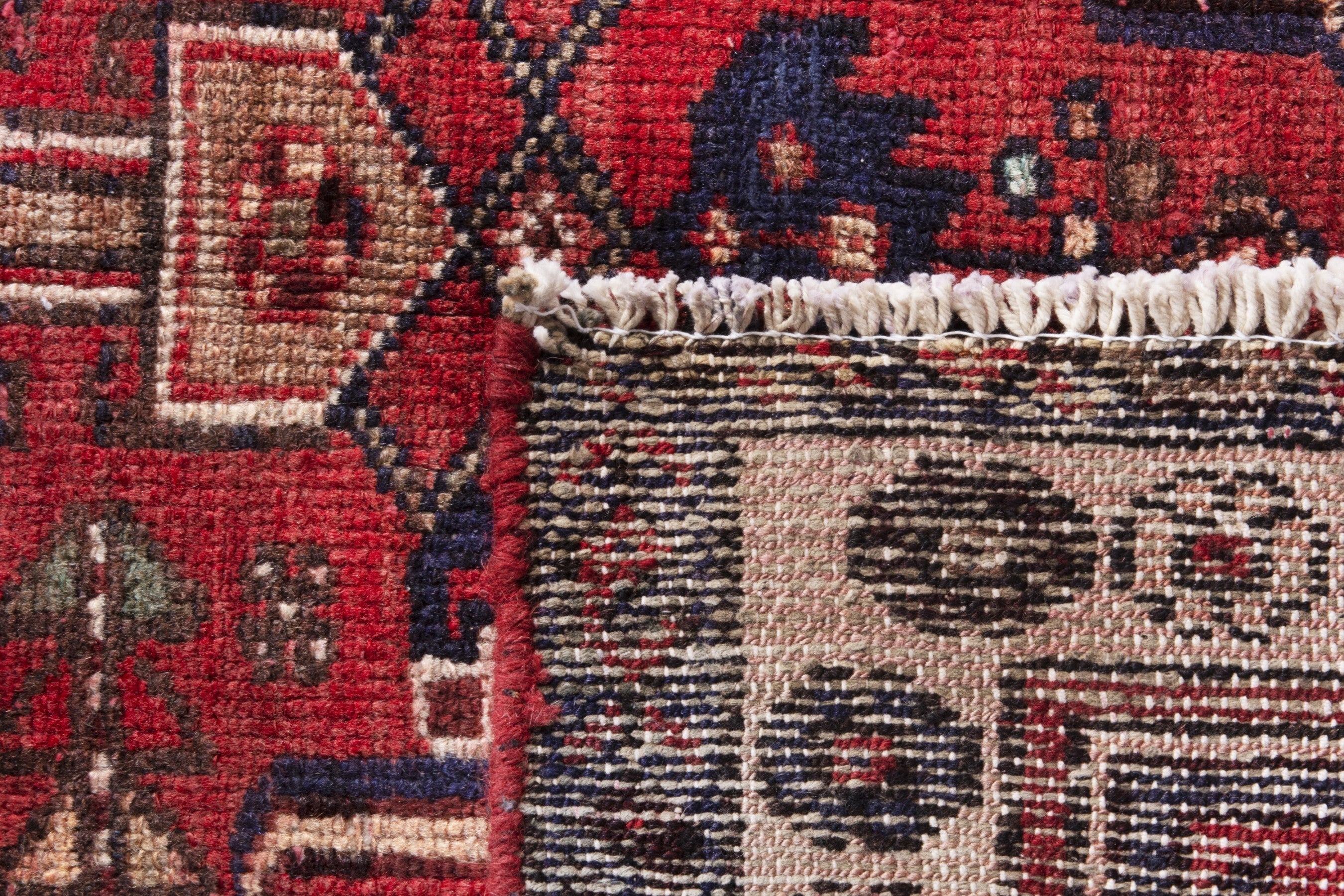Persian Hamedan accent rug in deep red and off-white, view 19 of 19