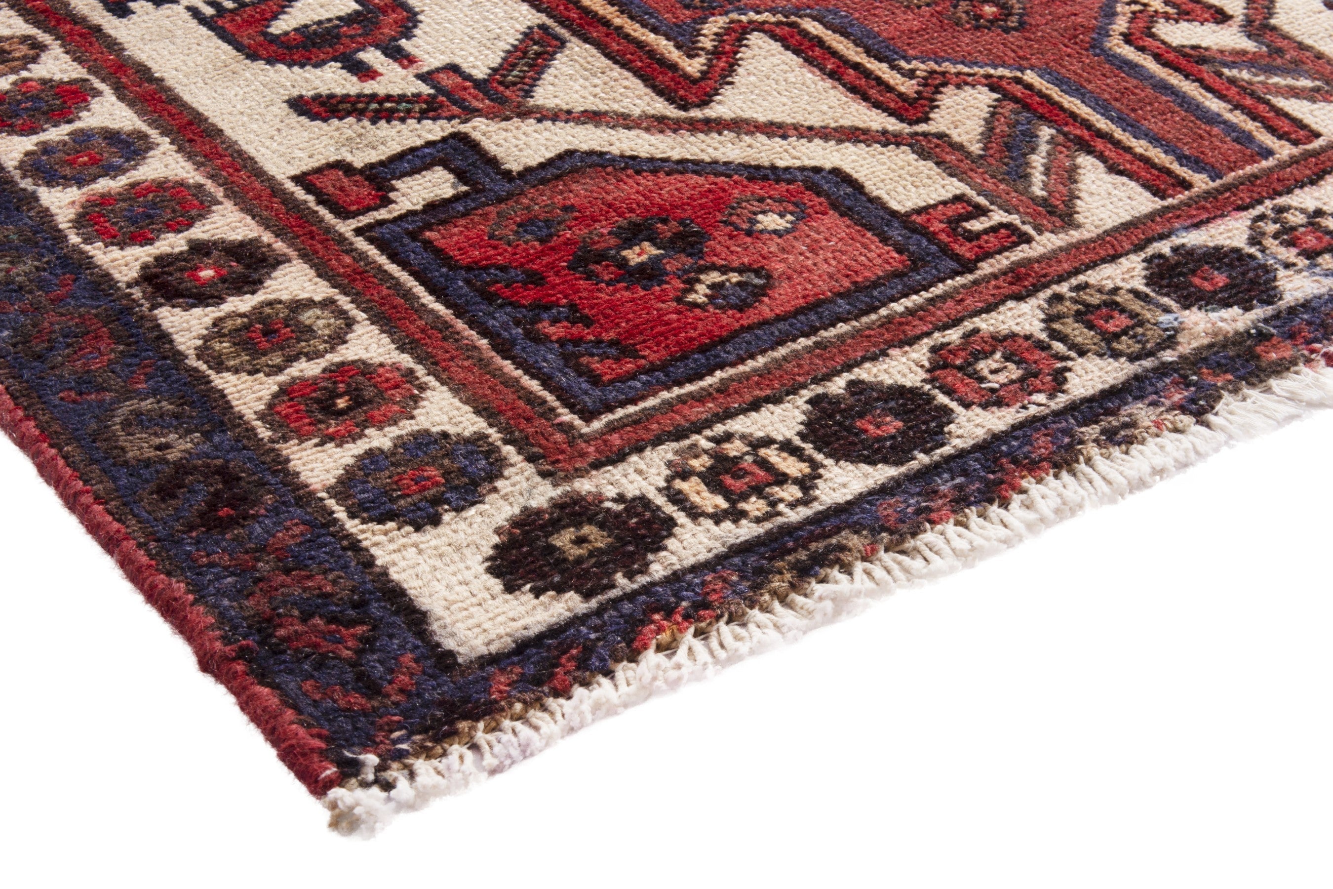 Persian Hamedan accent rug in deep red and off-white, view 4 of 19