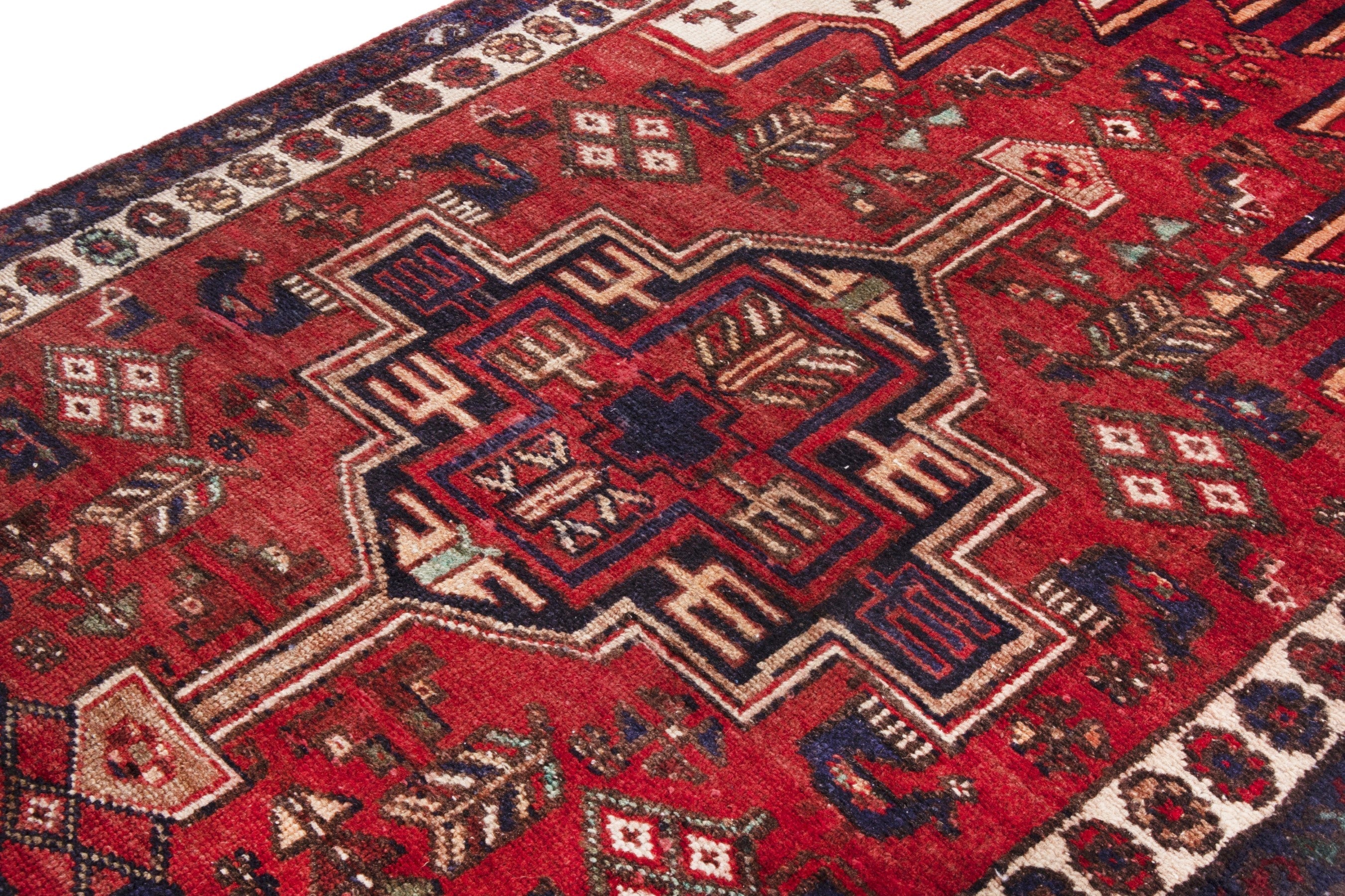 Persian Hamedan accent rug in deep red and off-white, view 8 of 19