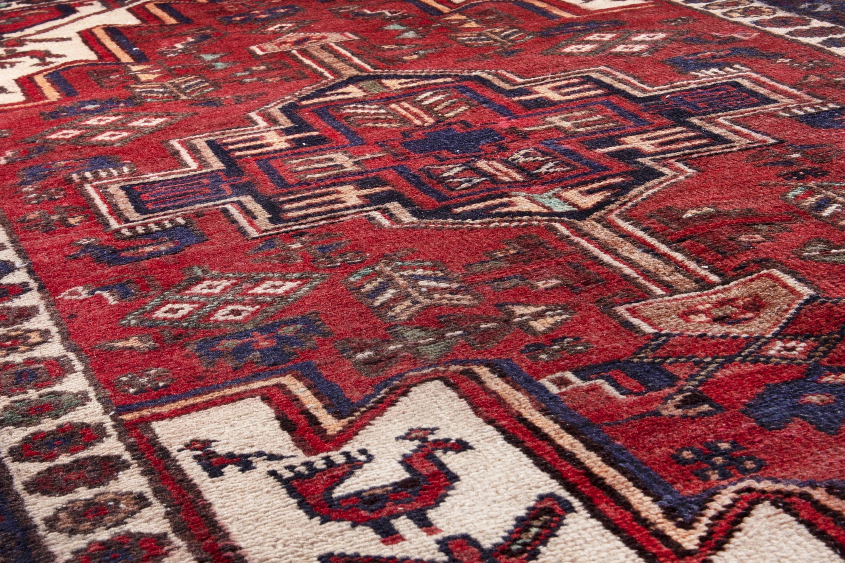 Persian Hamedan accent rug in deep red and off-white, view 9 of 19