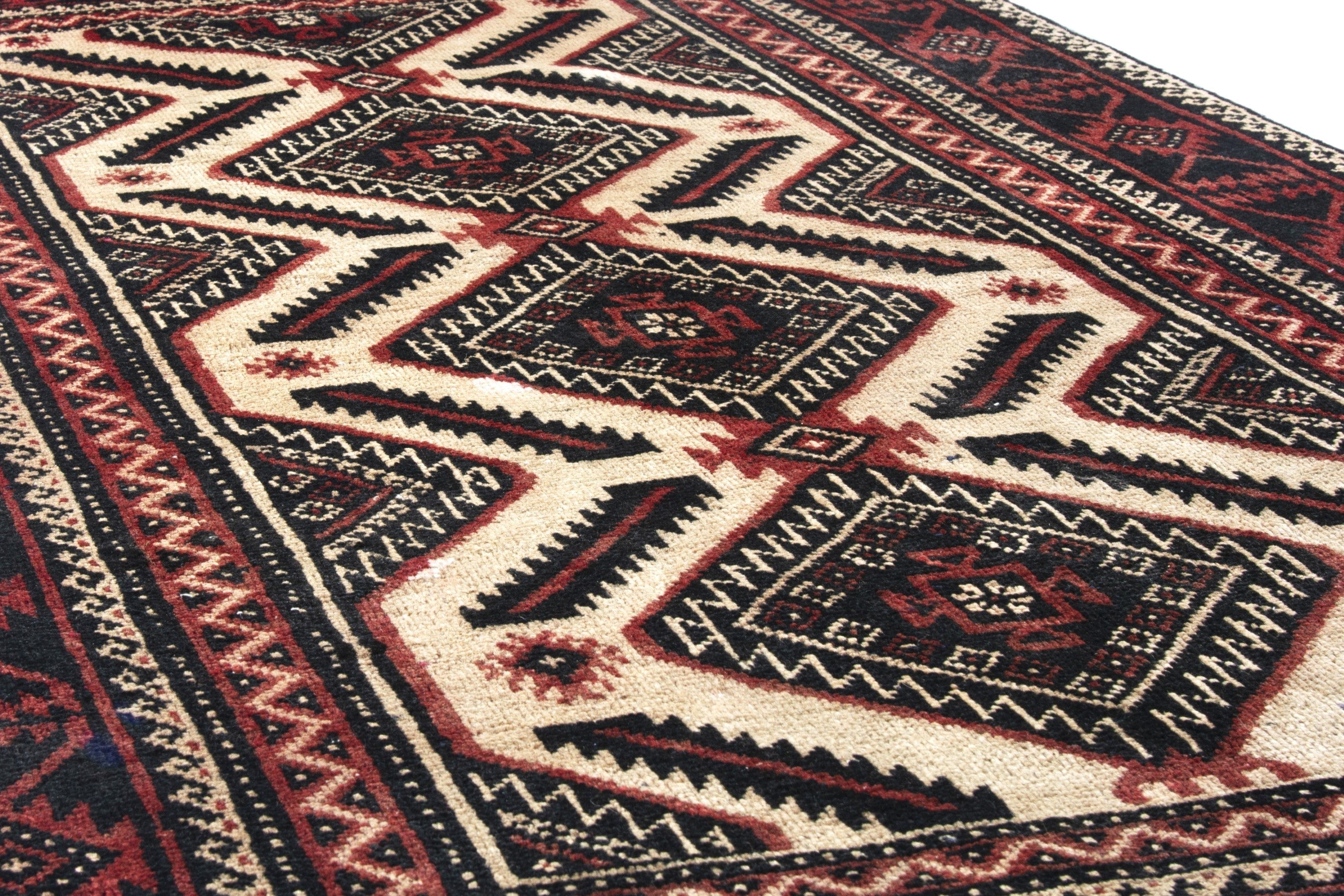 Persian Torkaman accent rug in deep red and cream, view 10 of 18