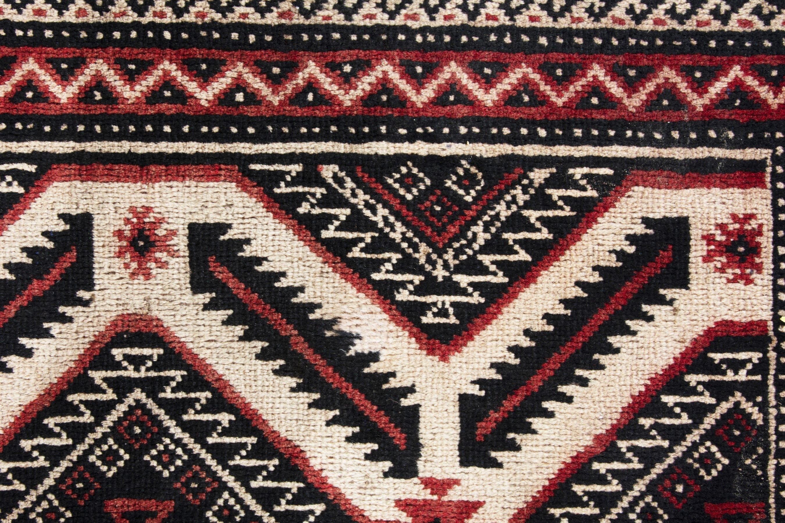 Persian Torkaman accent rug in deep red and cream, view 11 of 18
