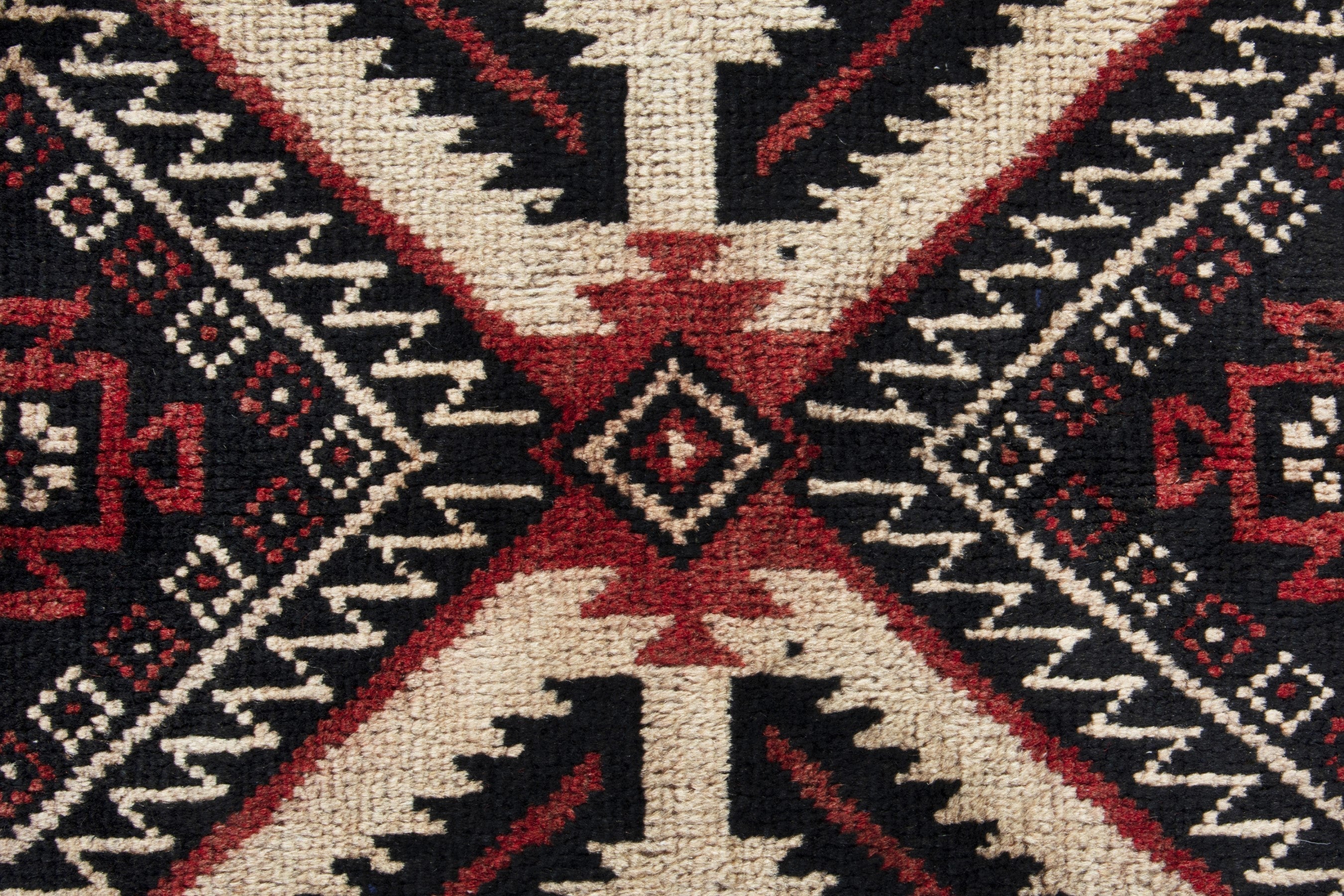 Persian Torkaman accent rug in deep red and cream, view 13 of 18