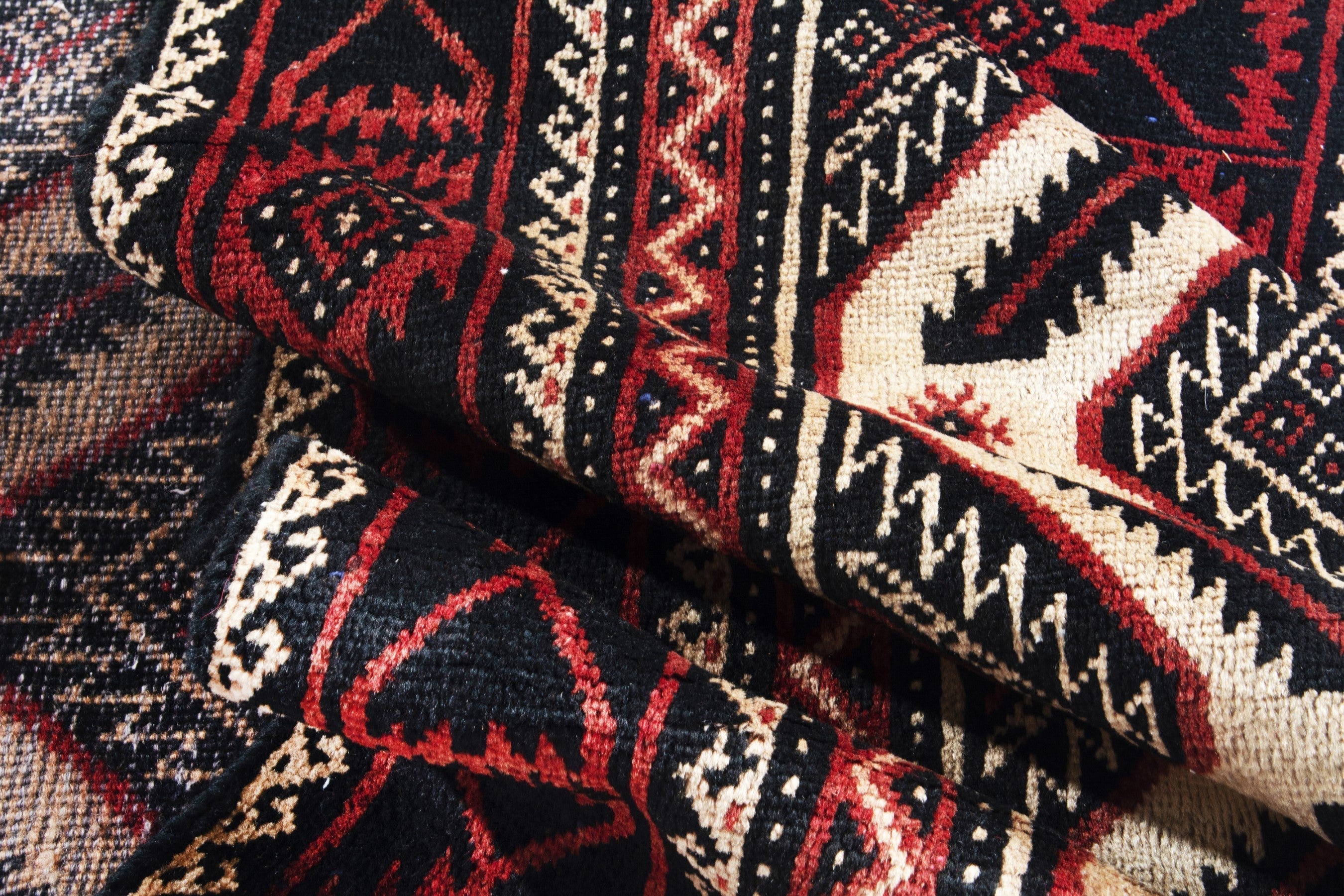 Persian Torkaman accent rug in deep red and cream, view 15 of 18