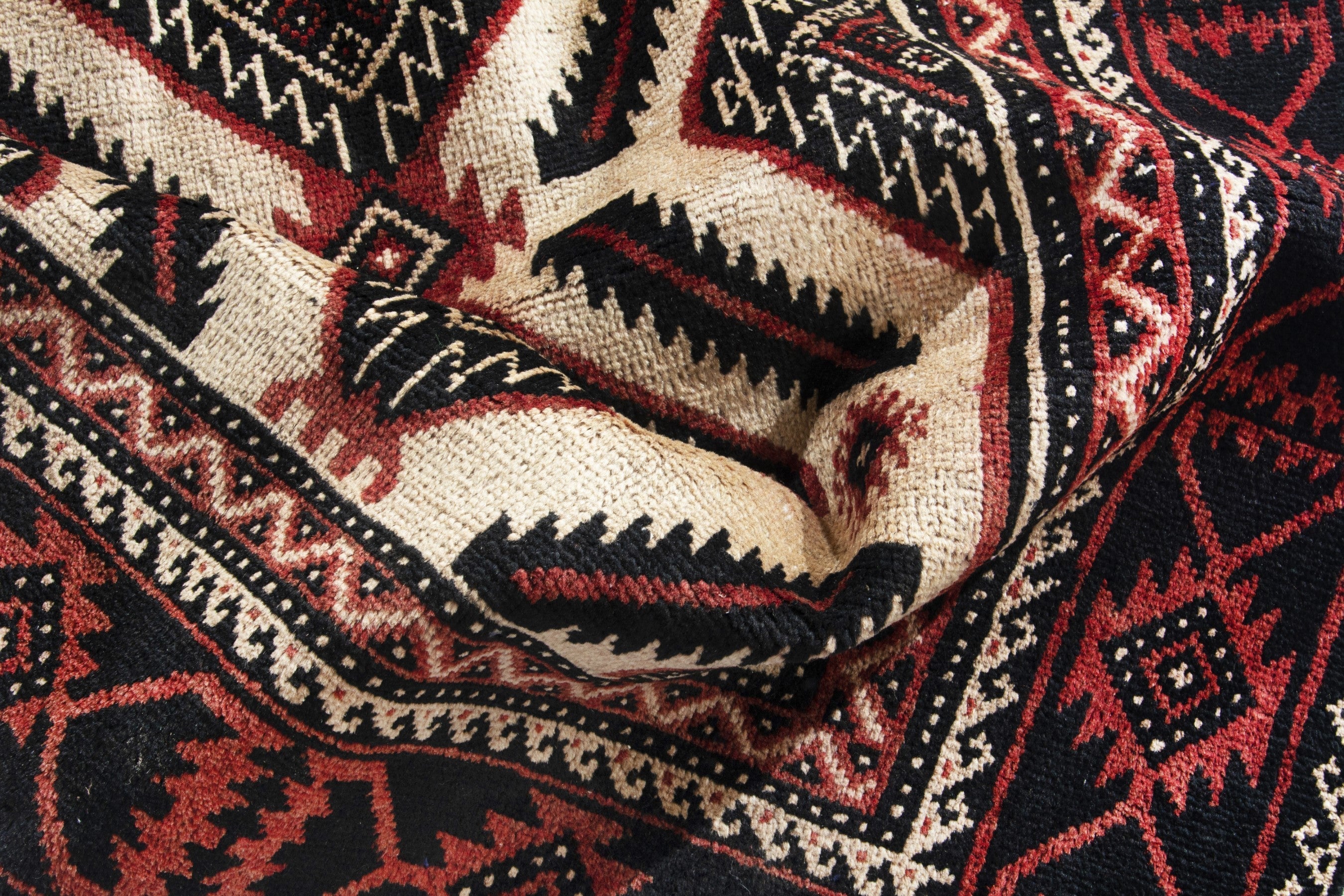 Persian Torkaman accent rug in deep red and cream, view 16 of 18
