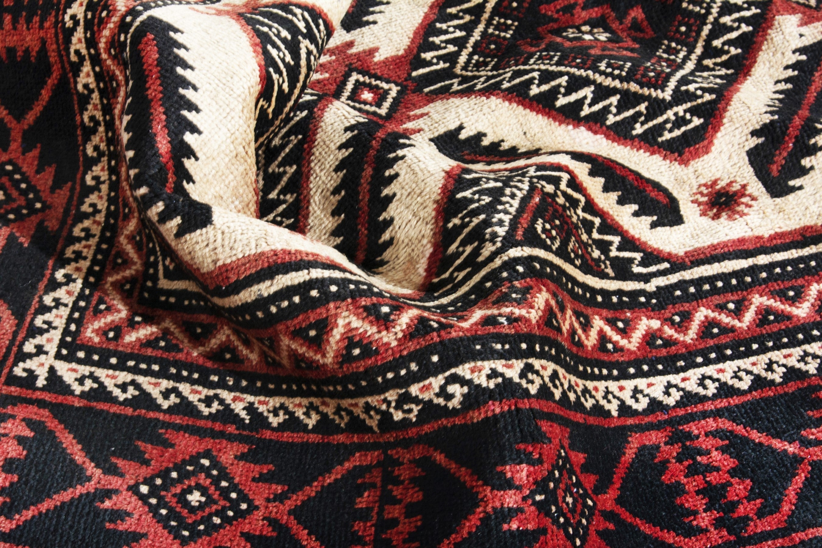 Persian Torkaman accent rug in deep red and cream, view 17 of 18